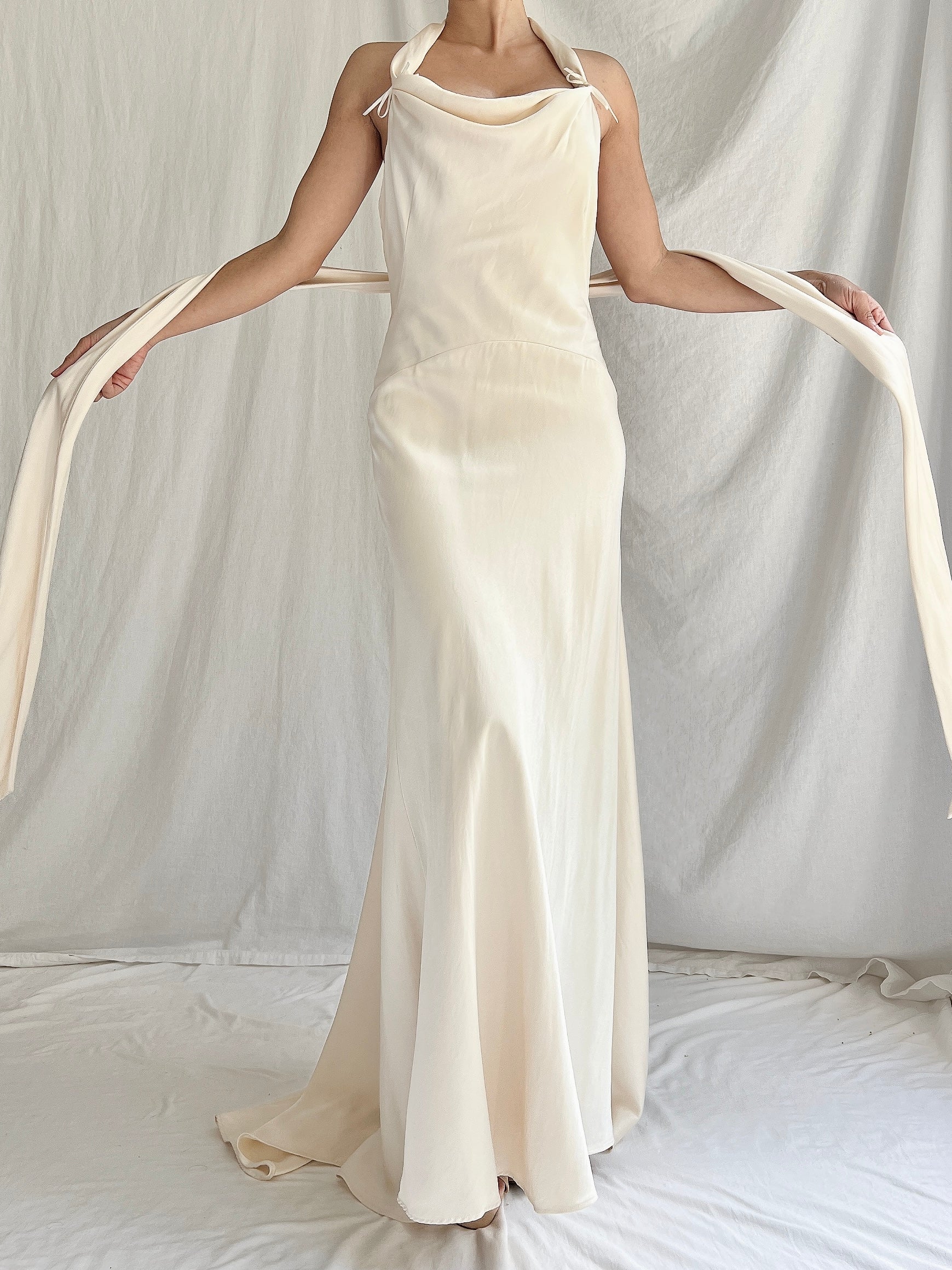 Vintage Double Layered Ivory Silk Gown - XS/2