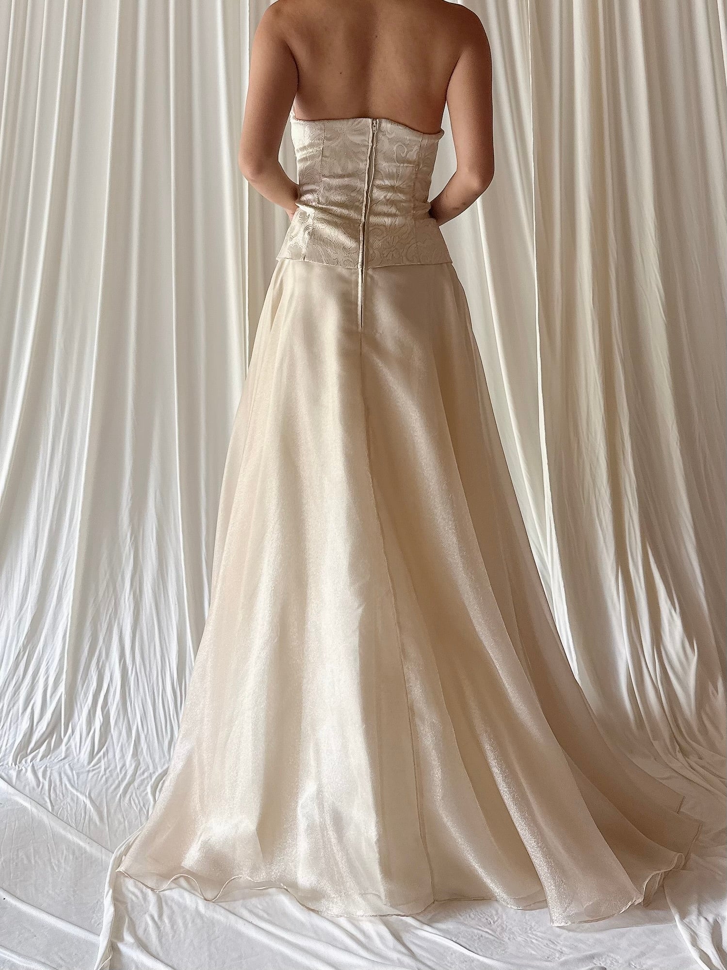 1990s Brocade Strapless Dress - S