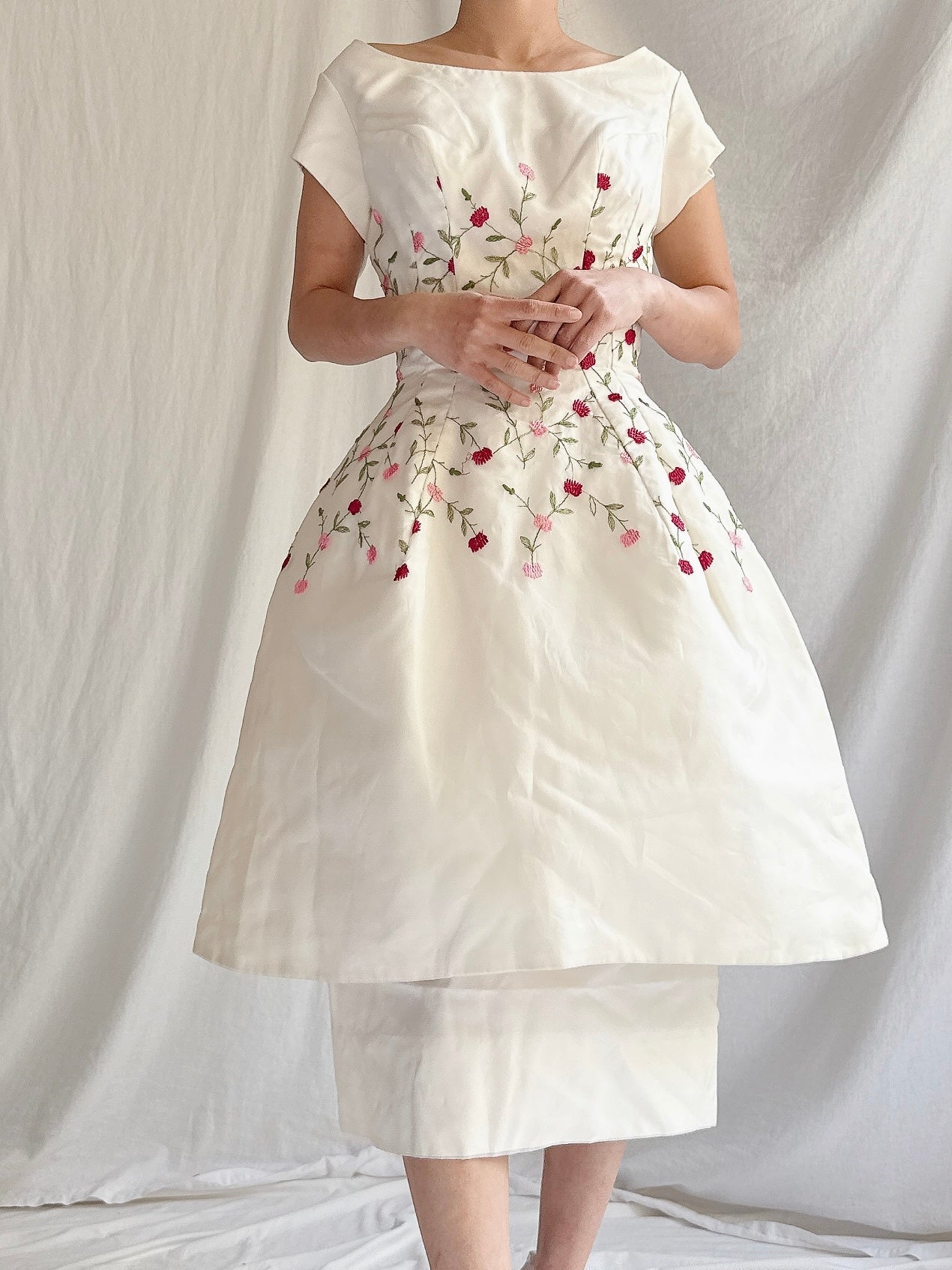1960s Embroidered Peplum Dress - S
