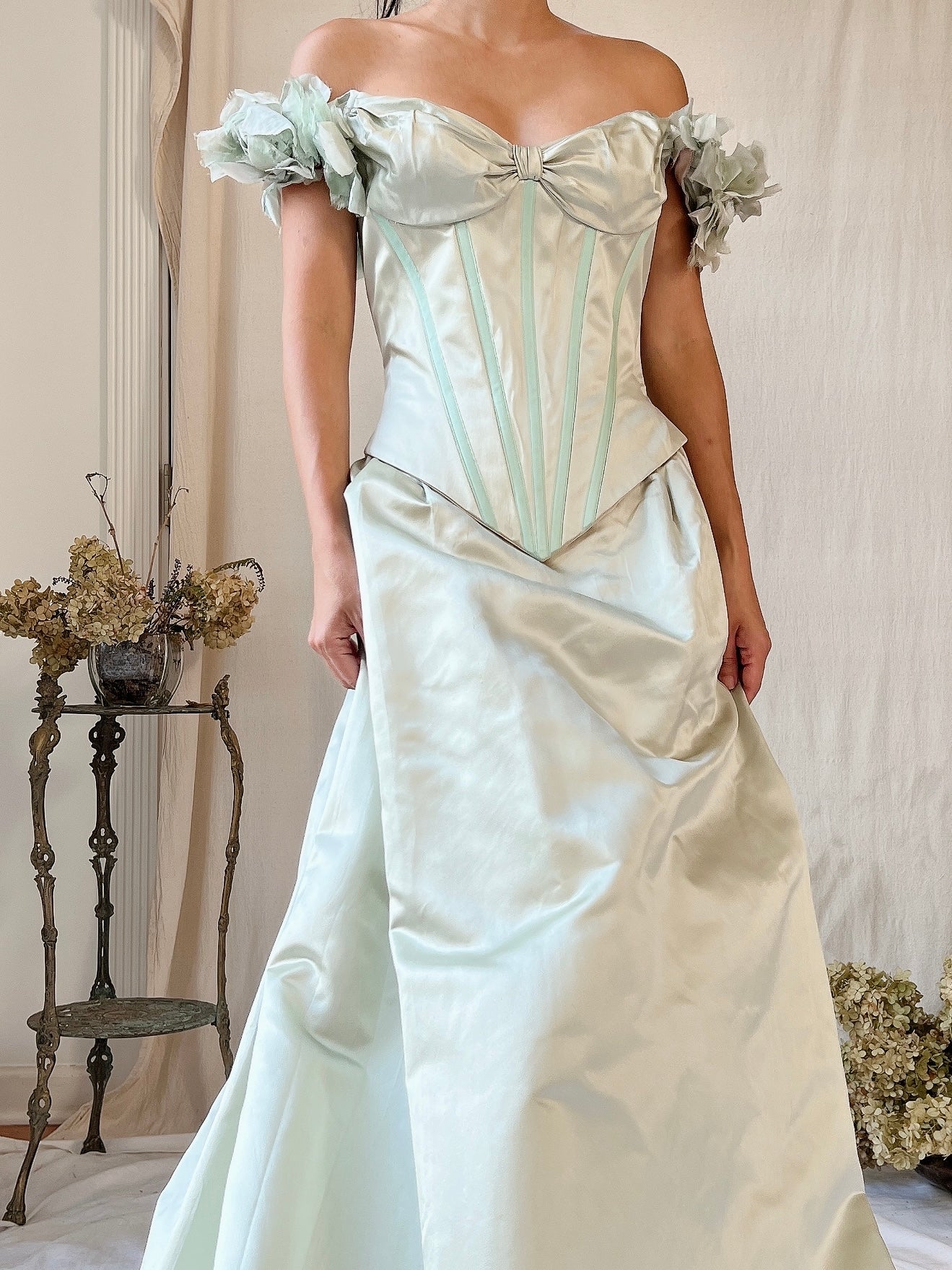 Vintage Silk Seafoam Belleville Sassoon Embroidered Bustier Dress - XS/4