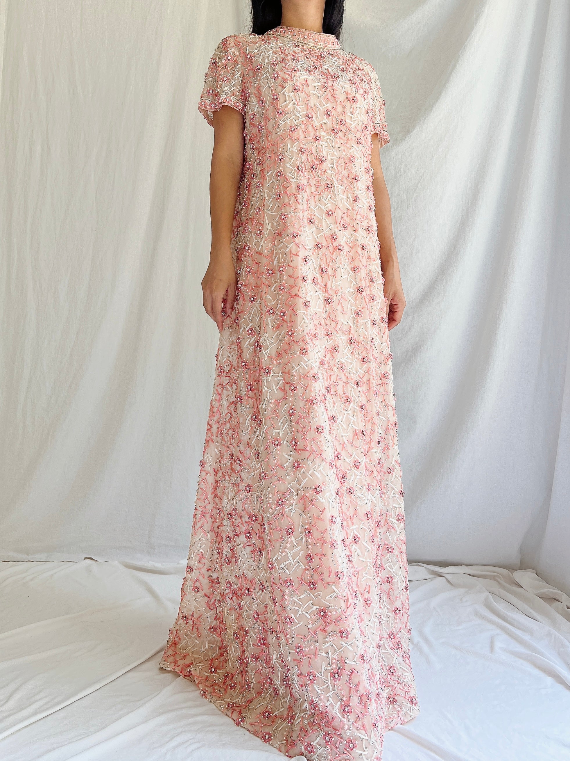 1960s Silk Organza Hand-Embroidered Gown - M/L