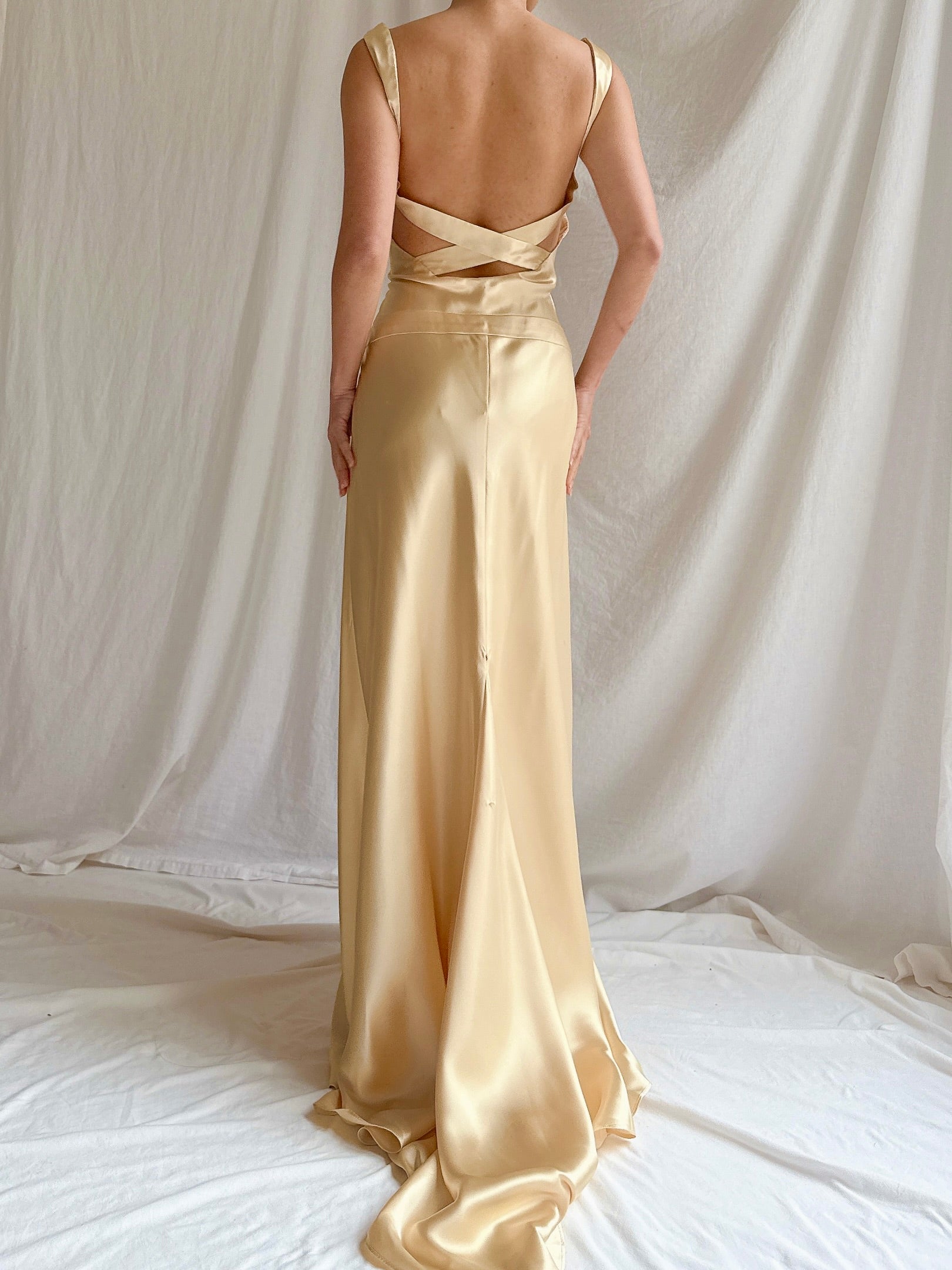 1990s Gold Satin Gown - M/6