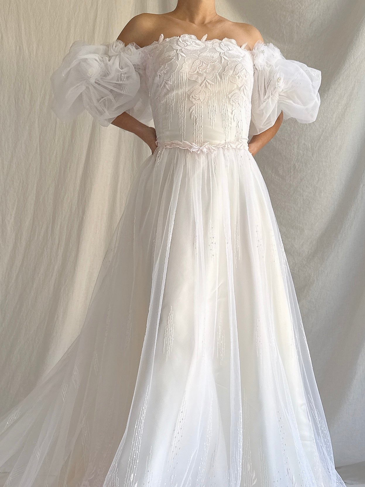 Vintage Tulle Off-the-Shoulder Dress - S