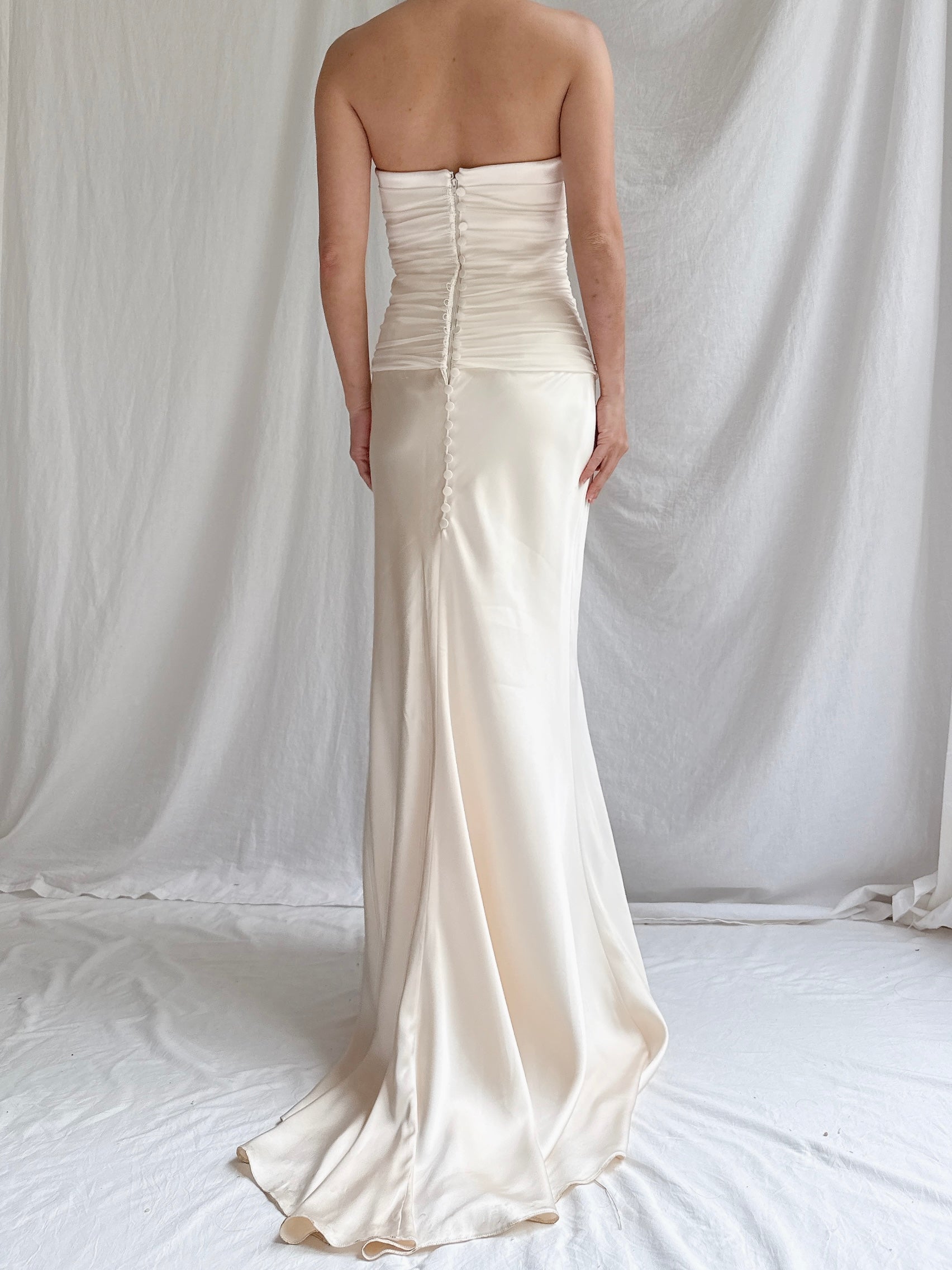 1990s Le Spose di Gio Silk Strapless Bustier Gown -