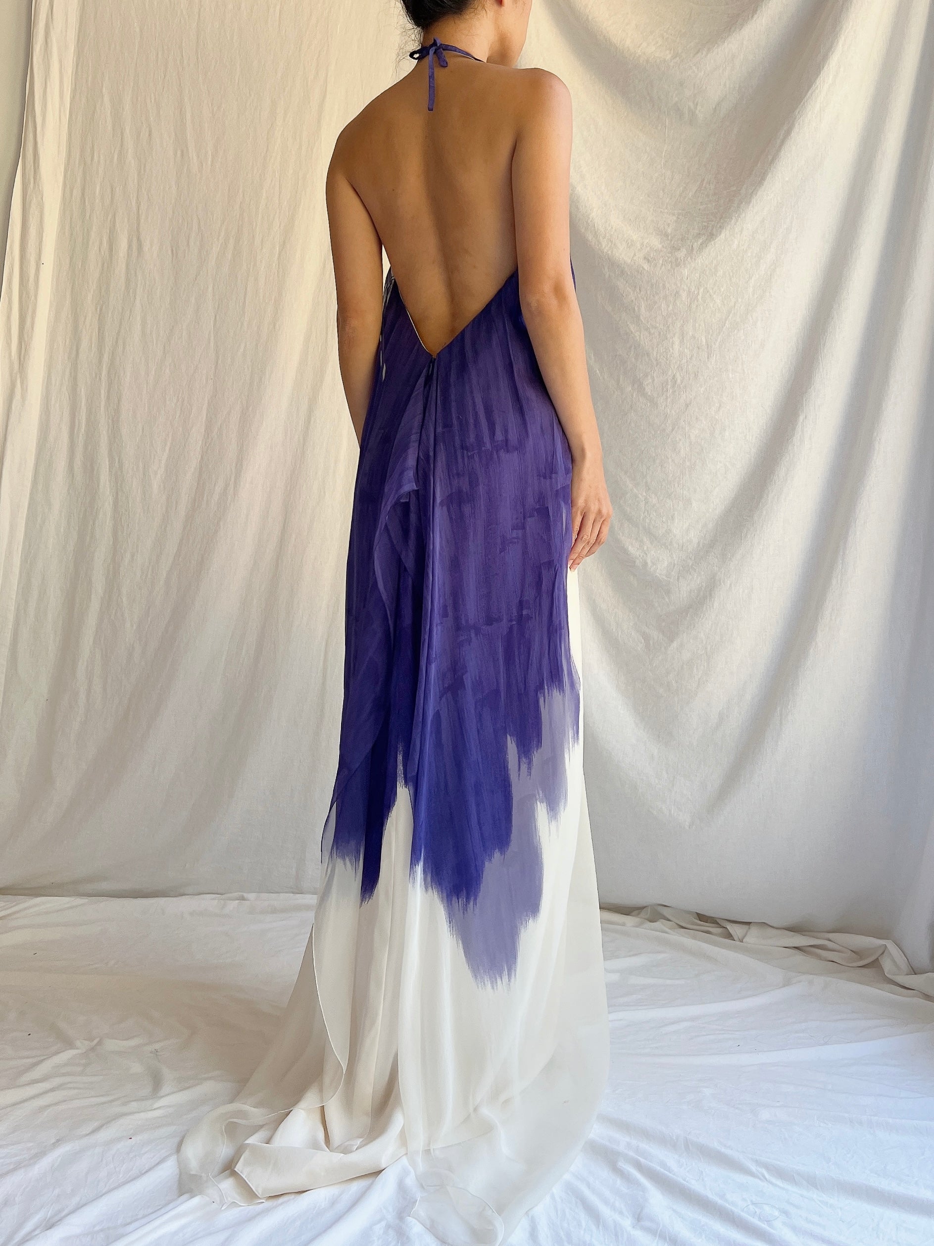 Vintage Silk Watercolor Halter Gown -  OSFM