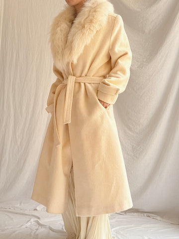 Vintage Wool and Fox Fur Coat - M