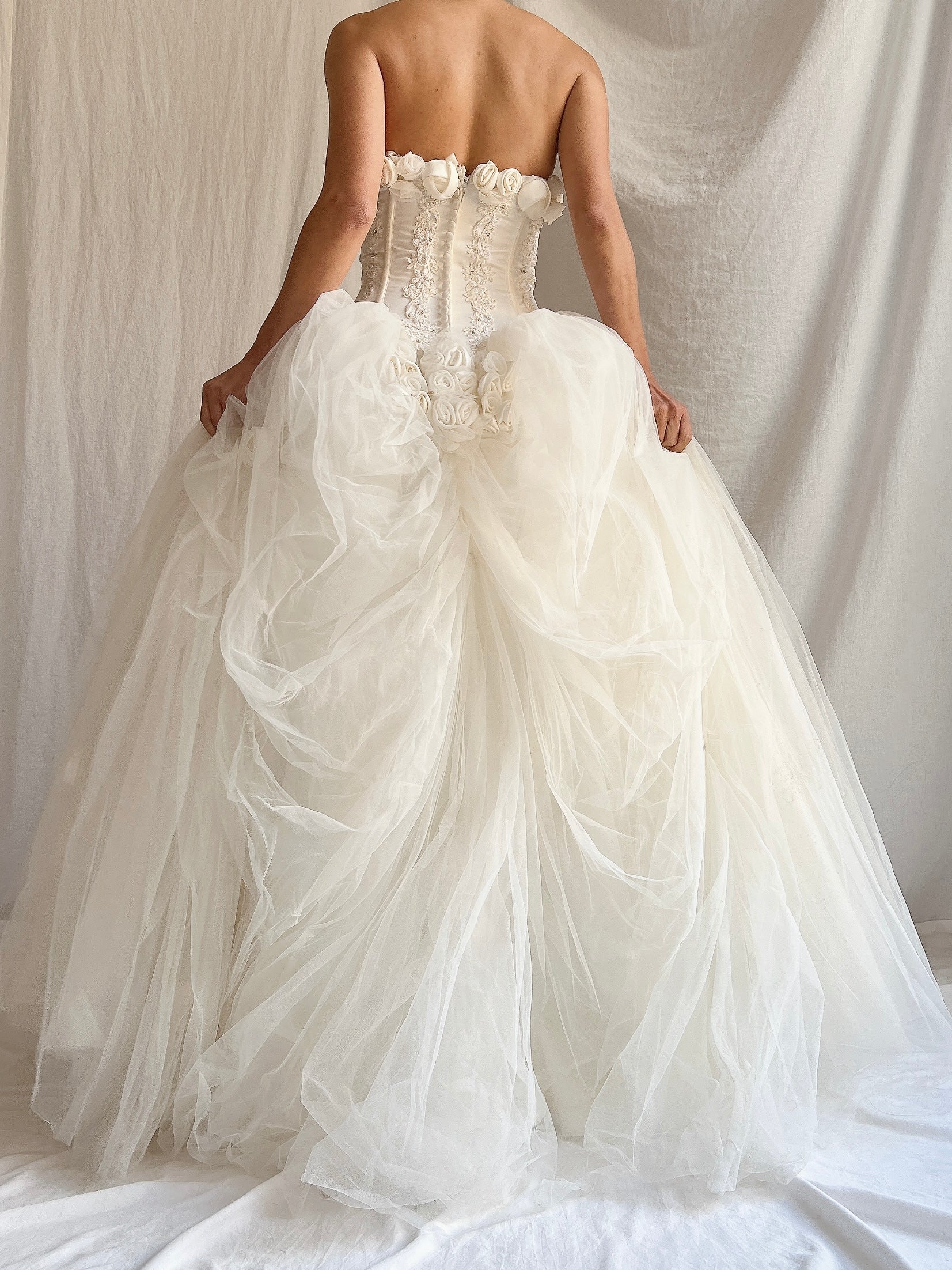 Vintage Strapless Tulle Gown - S