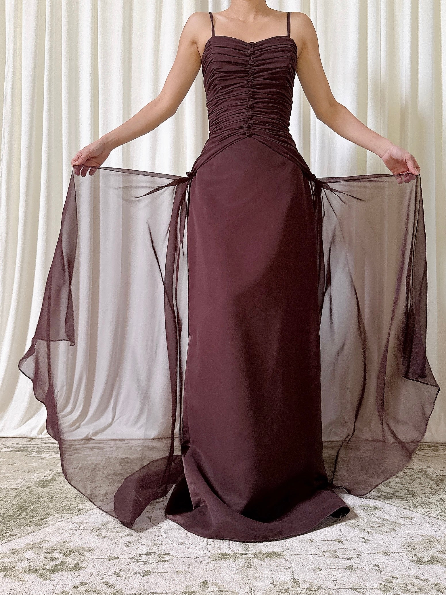 Vintage Atmosphere Chocolate Chiffon Gown - Size 6