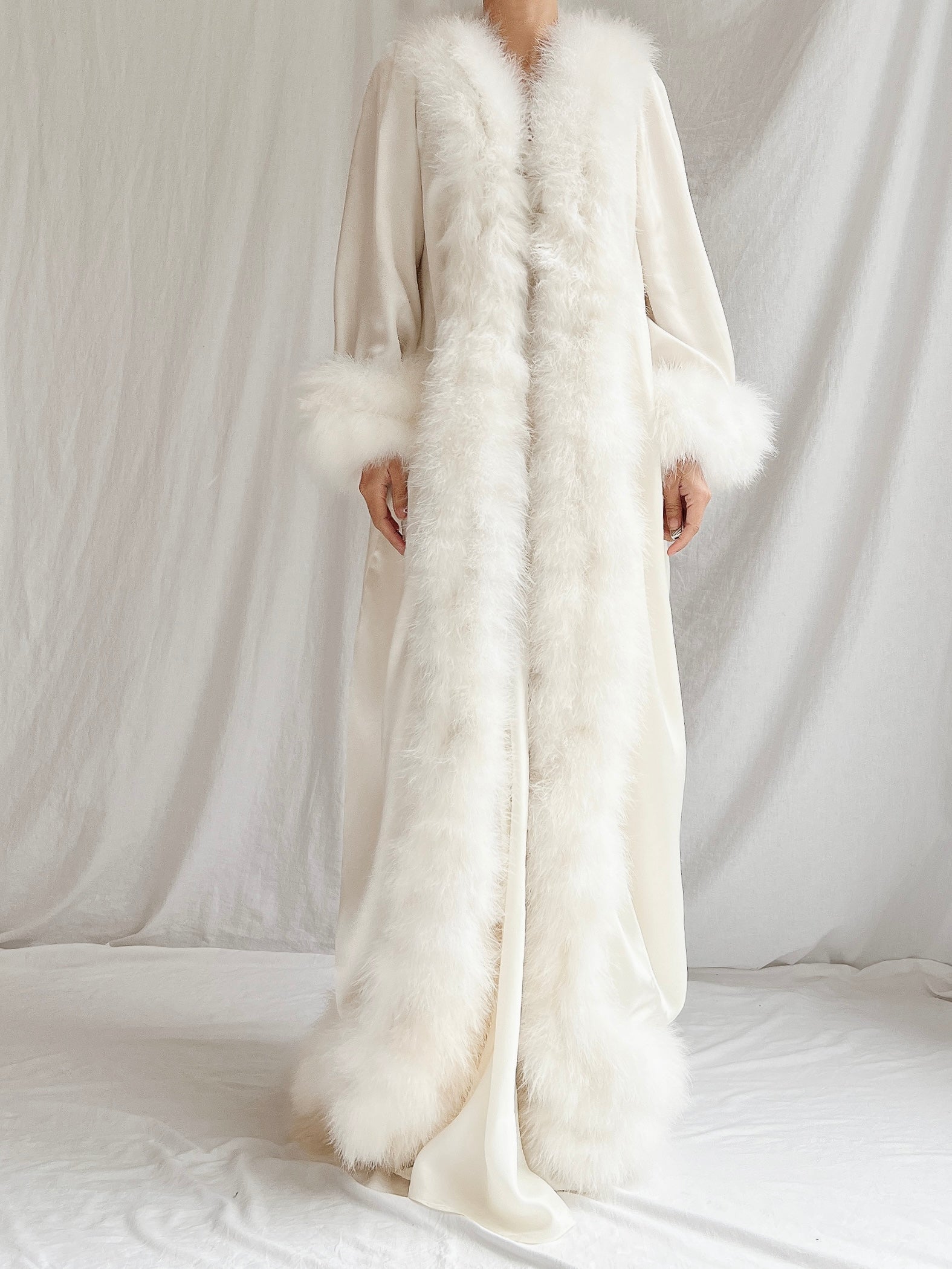 Vintage Claire Sandra Satin Marabou Dressing Gown - OSFM