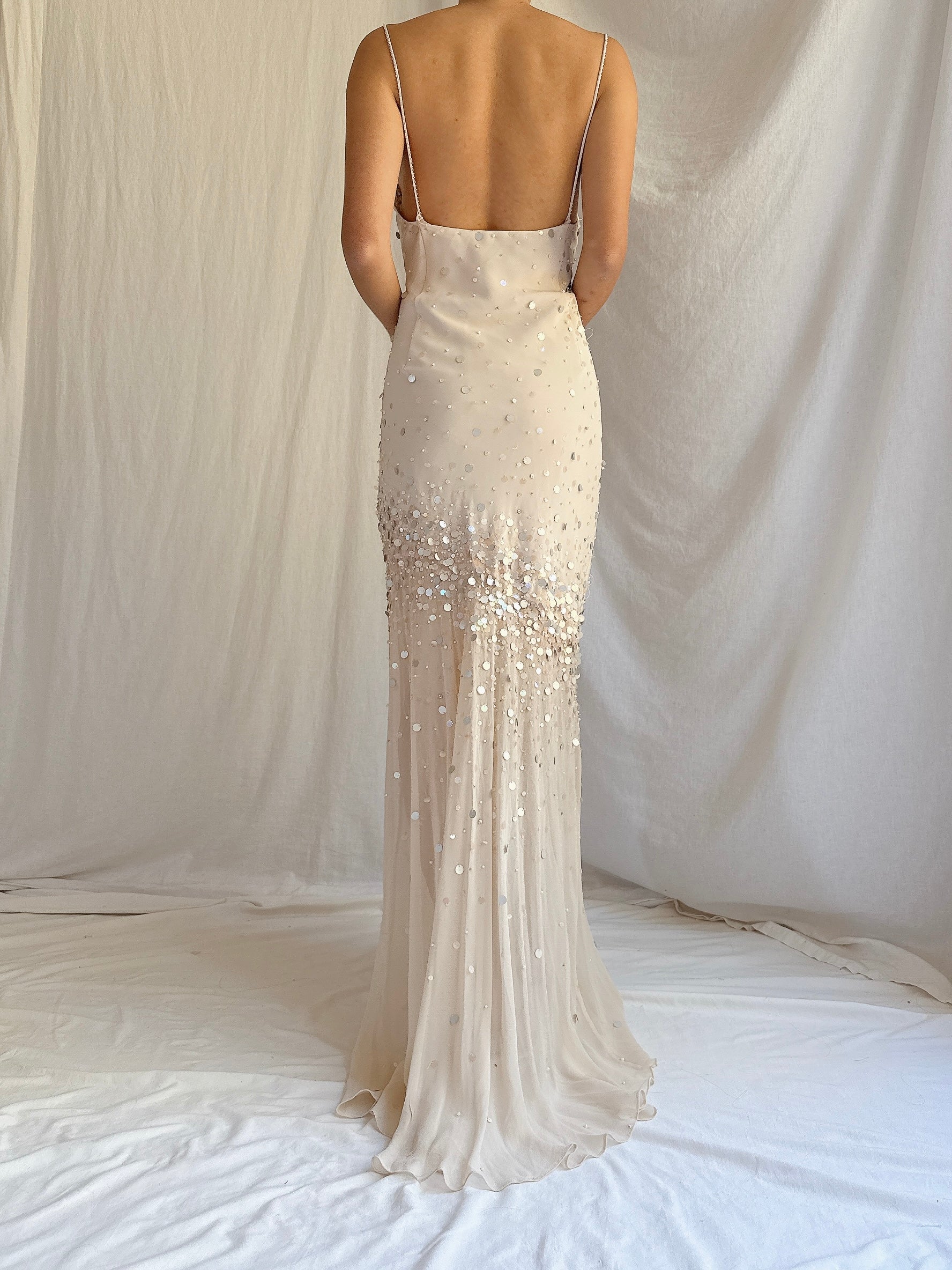 Vintage Beige Chiffon Gown - M/8