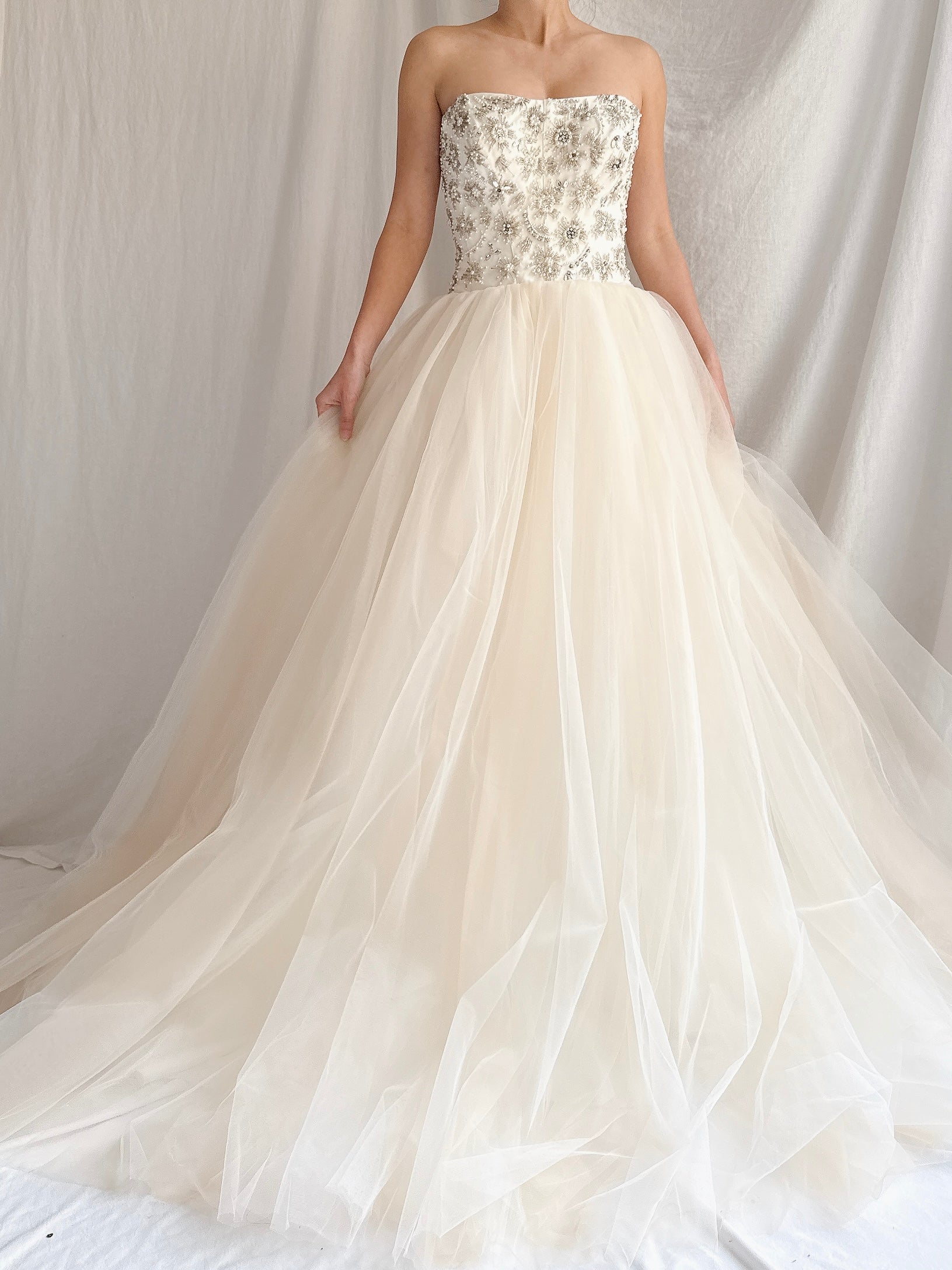 Vintage Strapless Tulle Gown - S