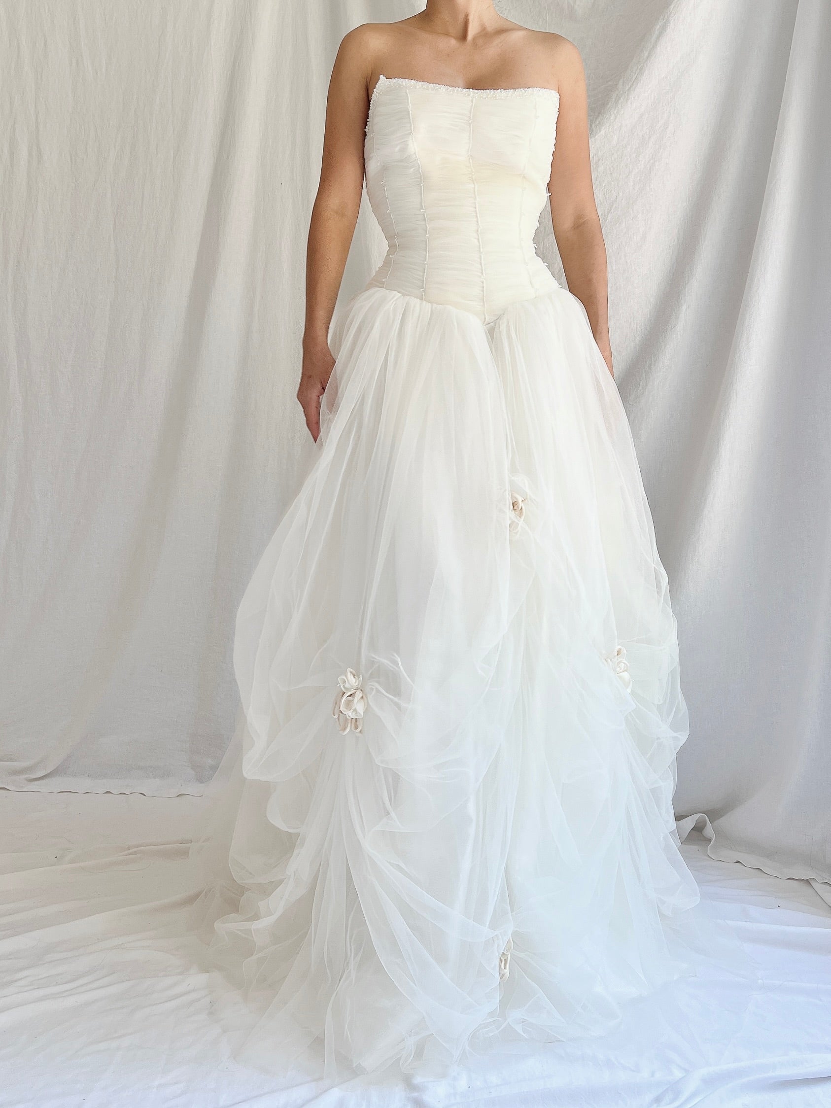 1990s Tulle Ruched Gown - S/8