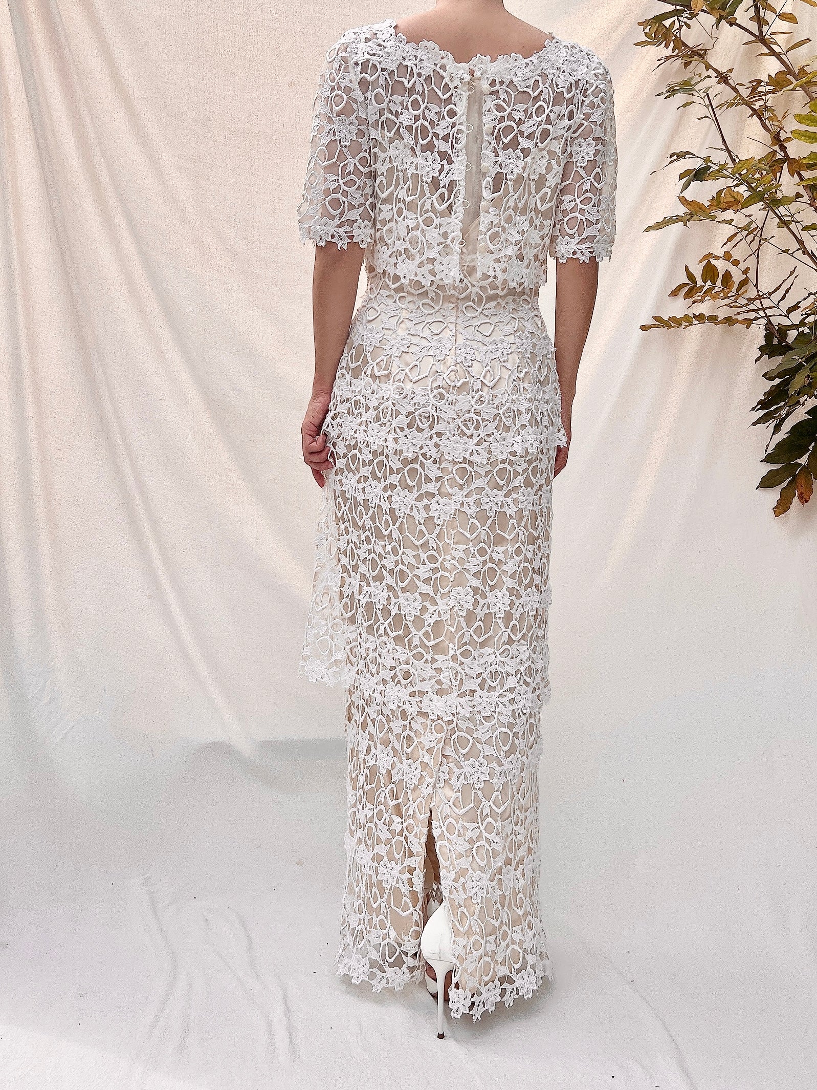 Vintage Embroidery Lace Dress - S