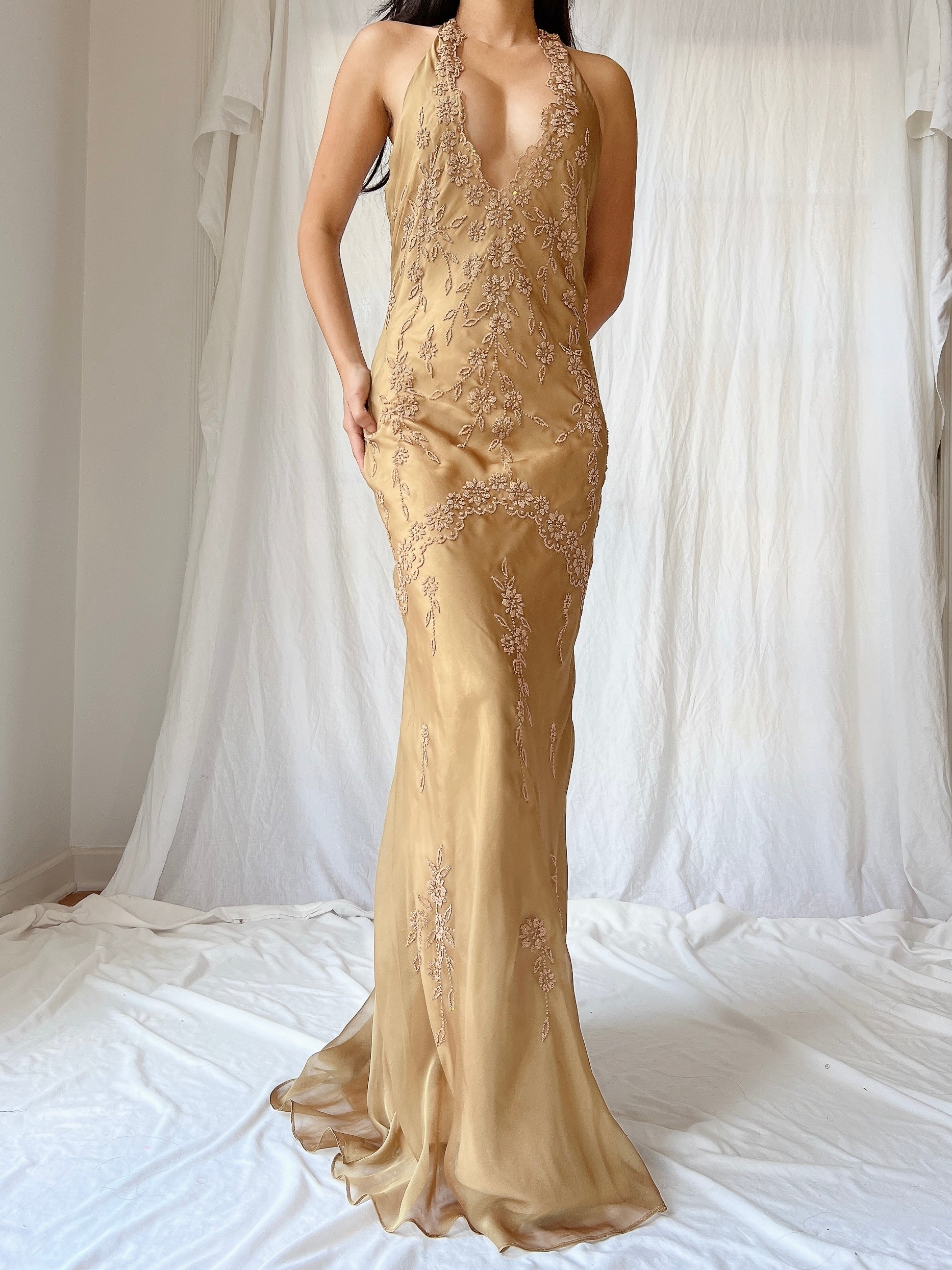 Vintage Gold Chiffon Dress - SM | G O S S A M E R Vintage Gold Chiffon Dress - SM | G O S S A M E R