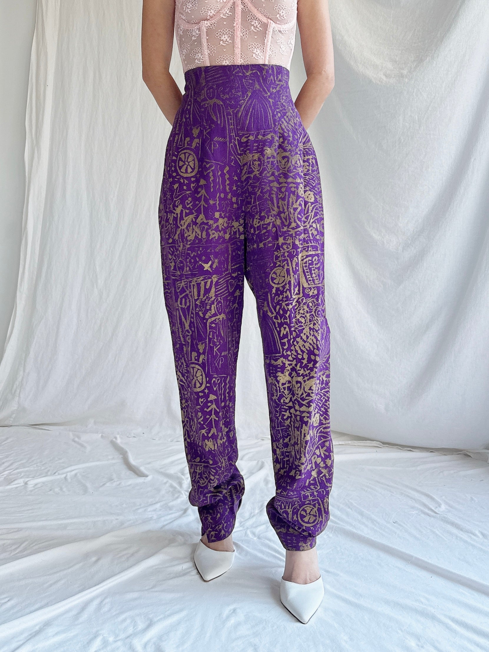 Vintage Painted High-Waisted Pants - S