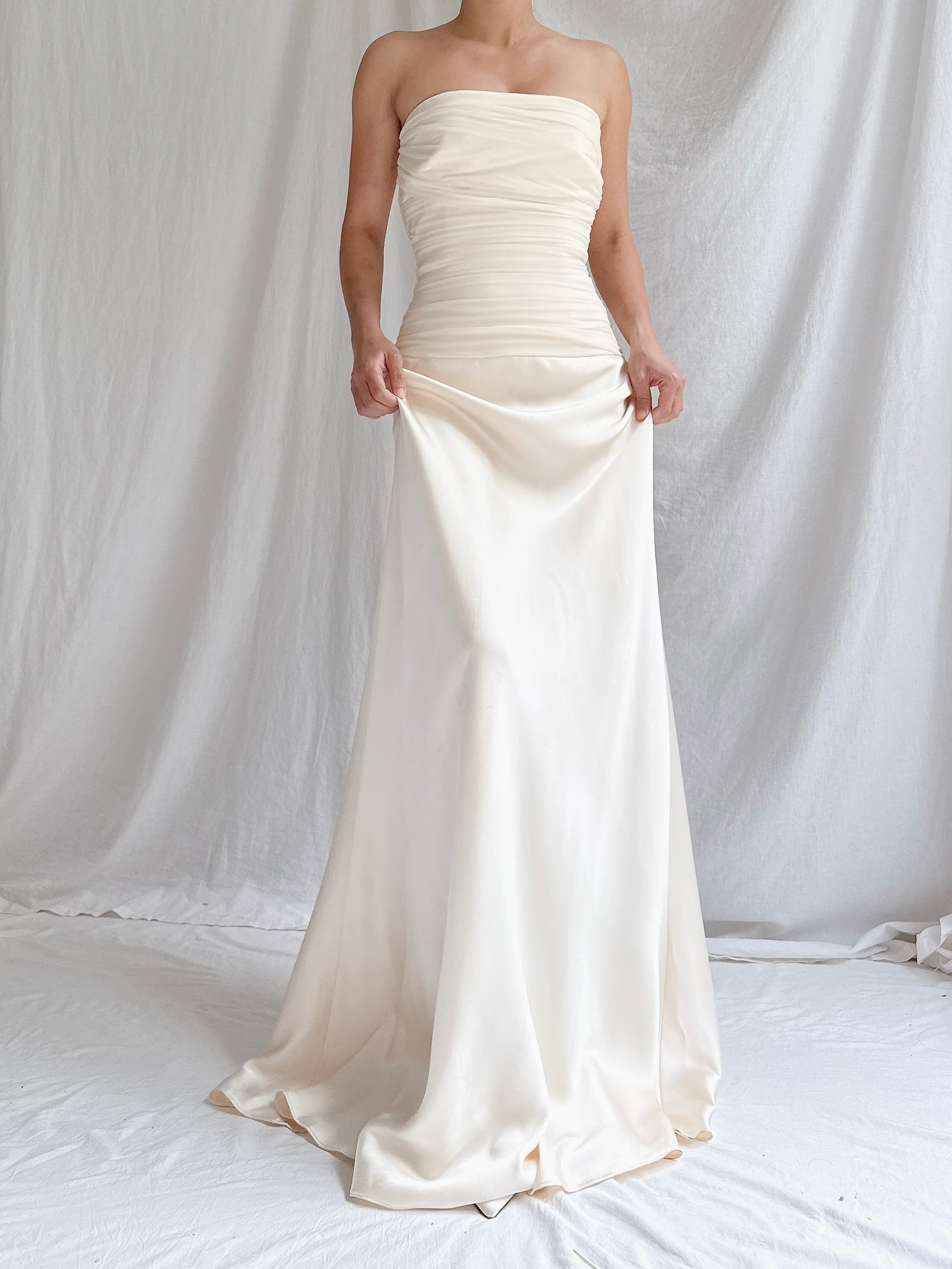 1990s Le Spose di Gio Silk Strapless Bustier Gown -