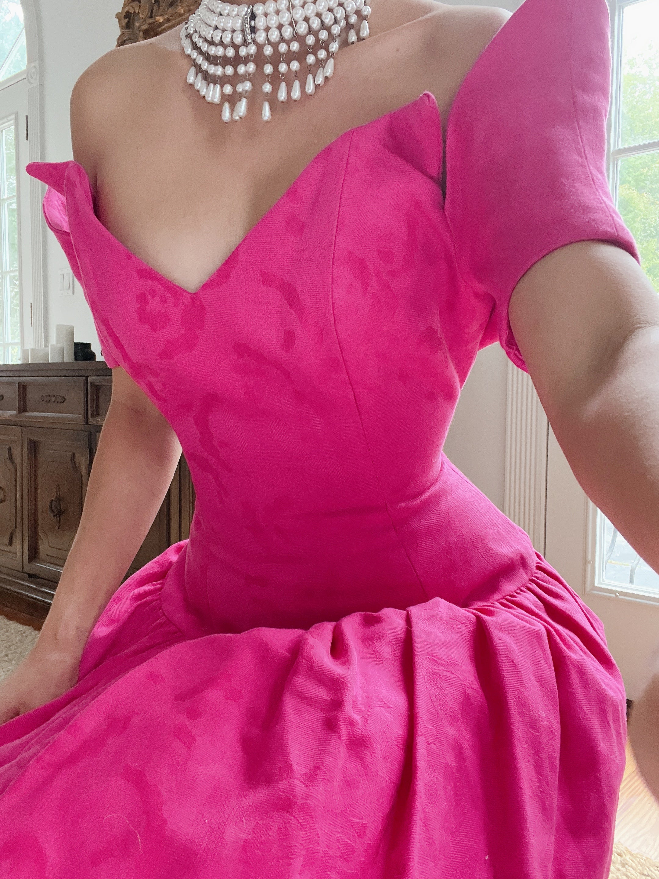 1980s Hot Pink Victor Costa Bubble Dress