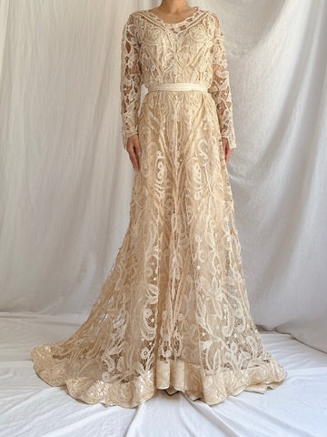 Antique Battenburg Lace Gown - S