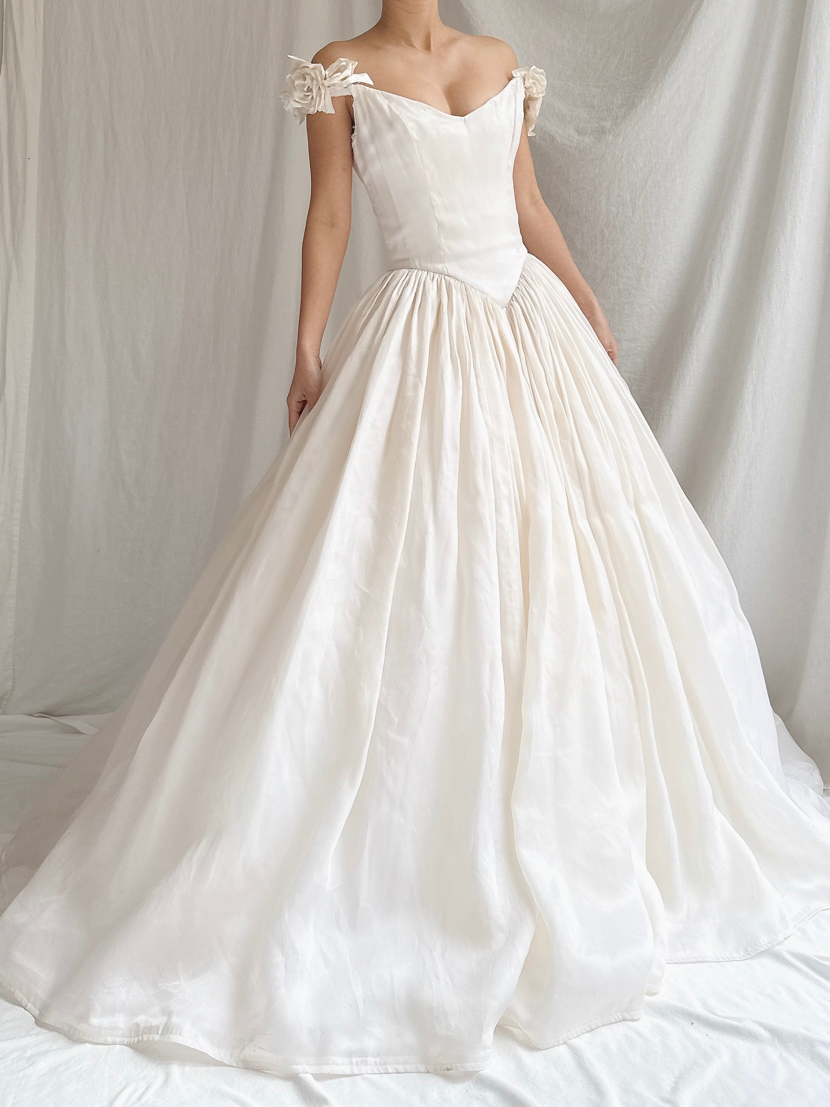 Vintage Silk Organza Off-the-Shoulder Gown - XS/2