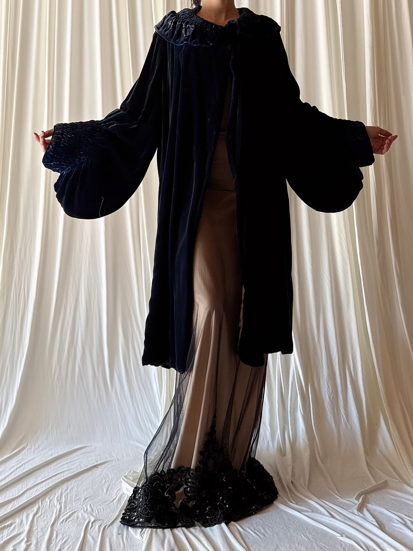 1920s Blue Silk Velvet Opera Coat - OSFM