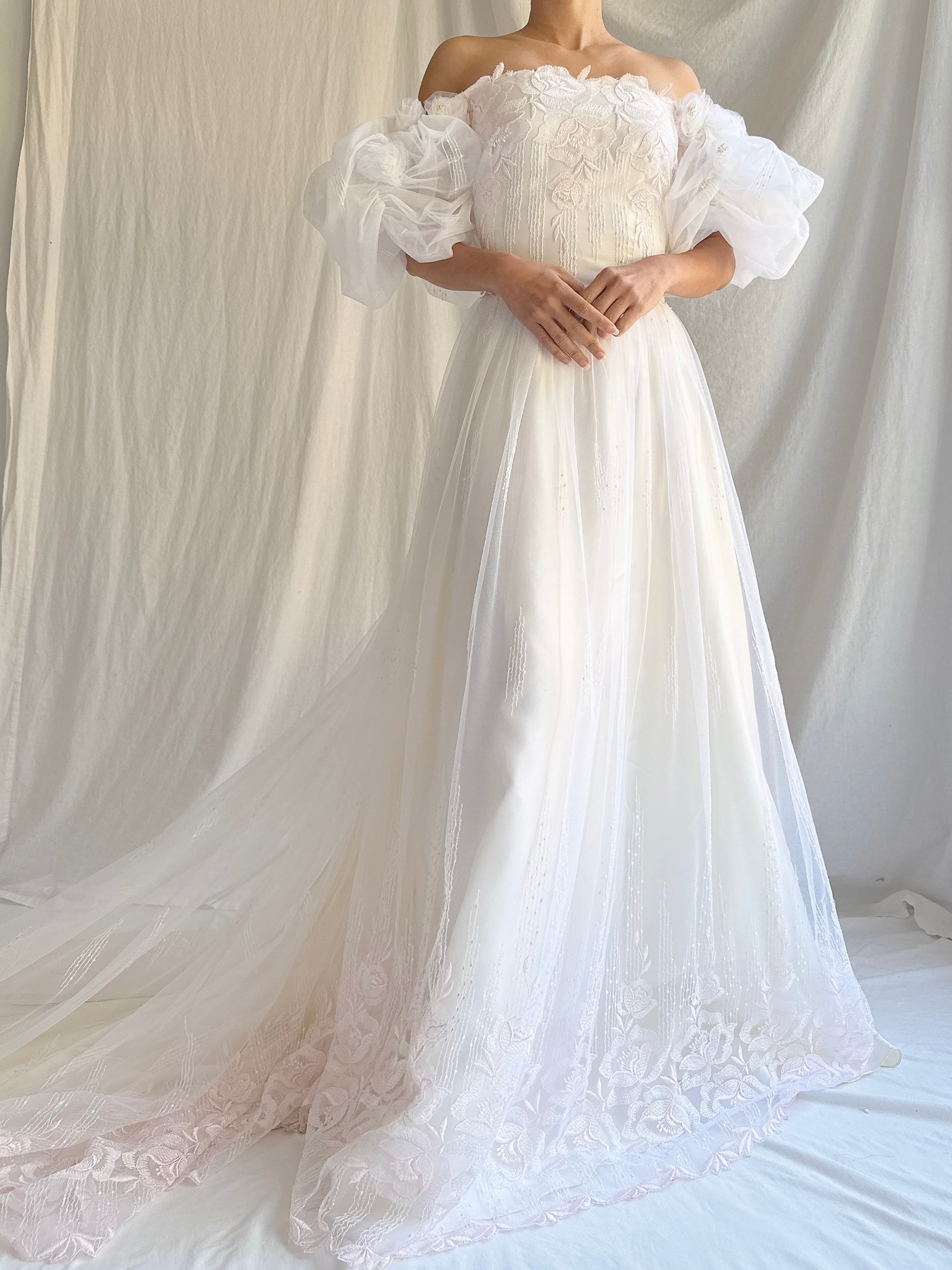 Vintage Tulle Off-the-Shoulder Dress - S