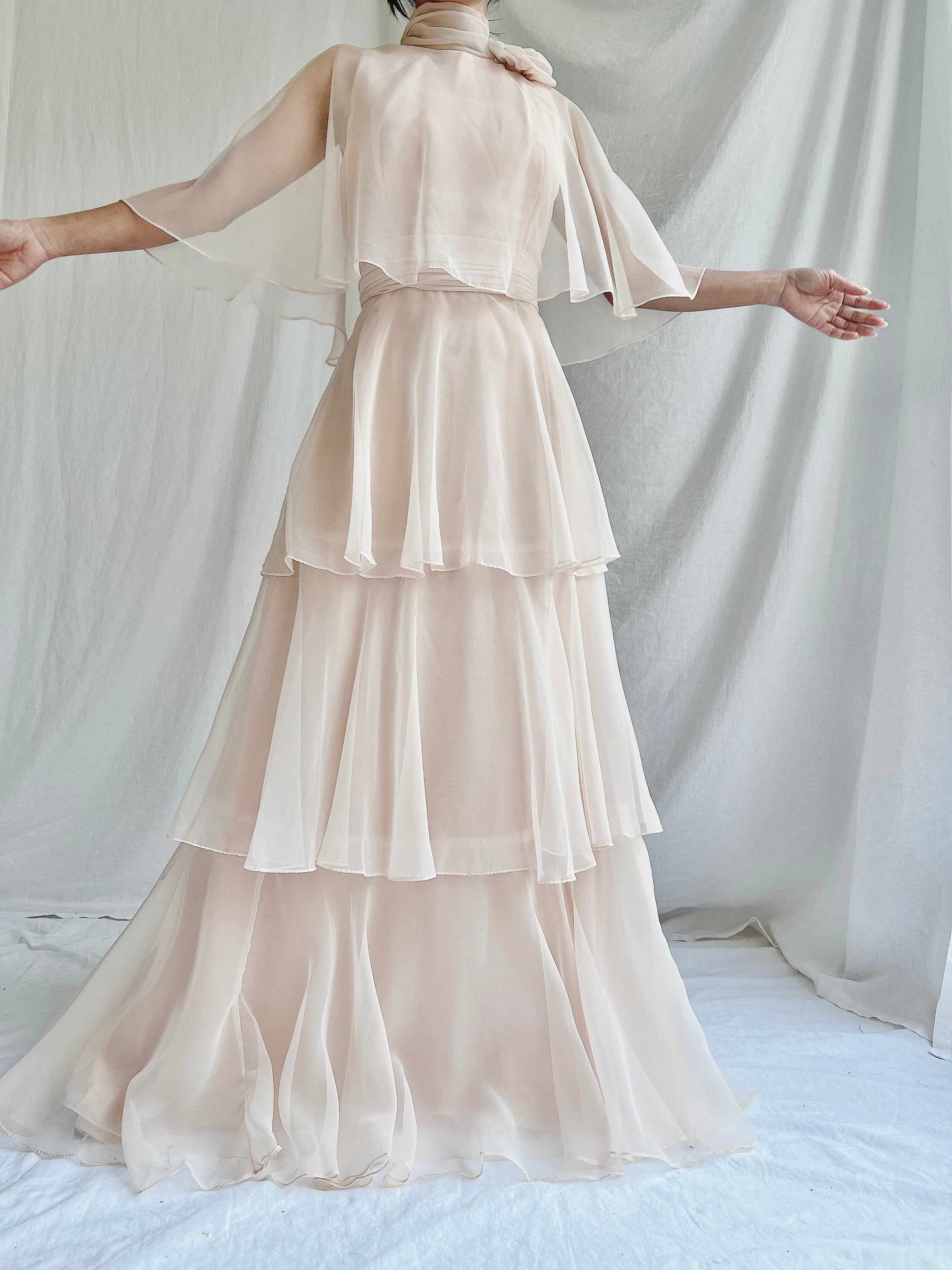 Vintage Almond Tiered Chiffon Dress - S/4 | G O S S A M E R Vintage Almond Tiered Chiffon Dress - S/4 | G O S S A M E R