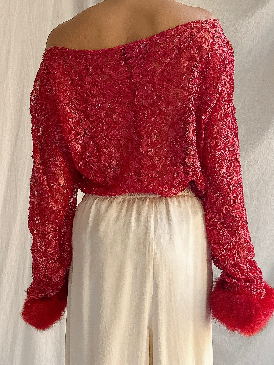 Vintage Lace Fox Fur Top - M/L