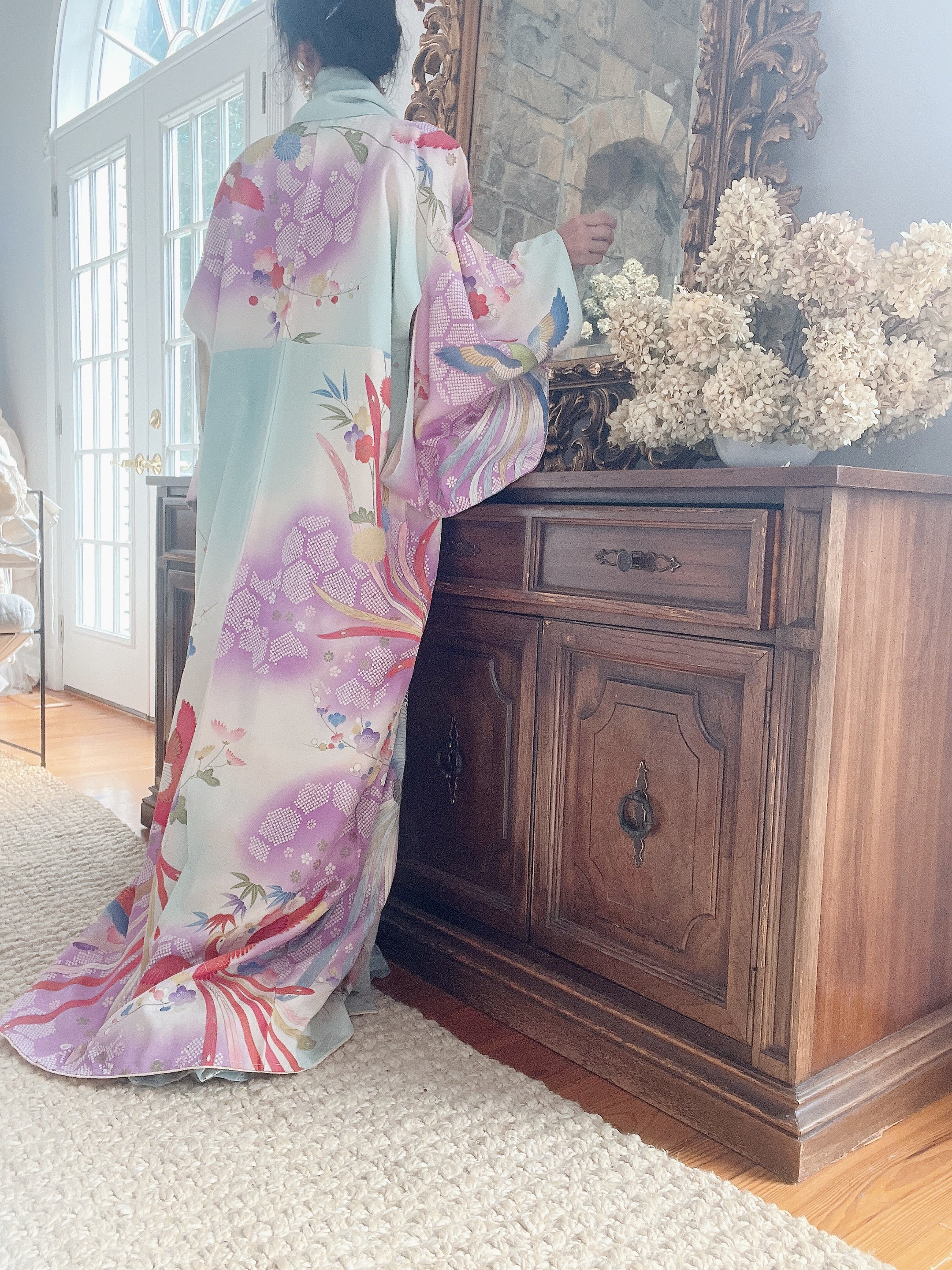 Vintage Pastel Cyan Kimono - OSFM