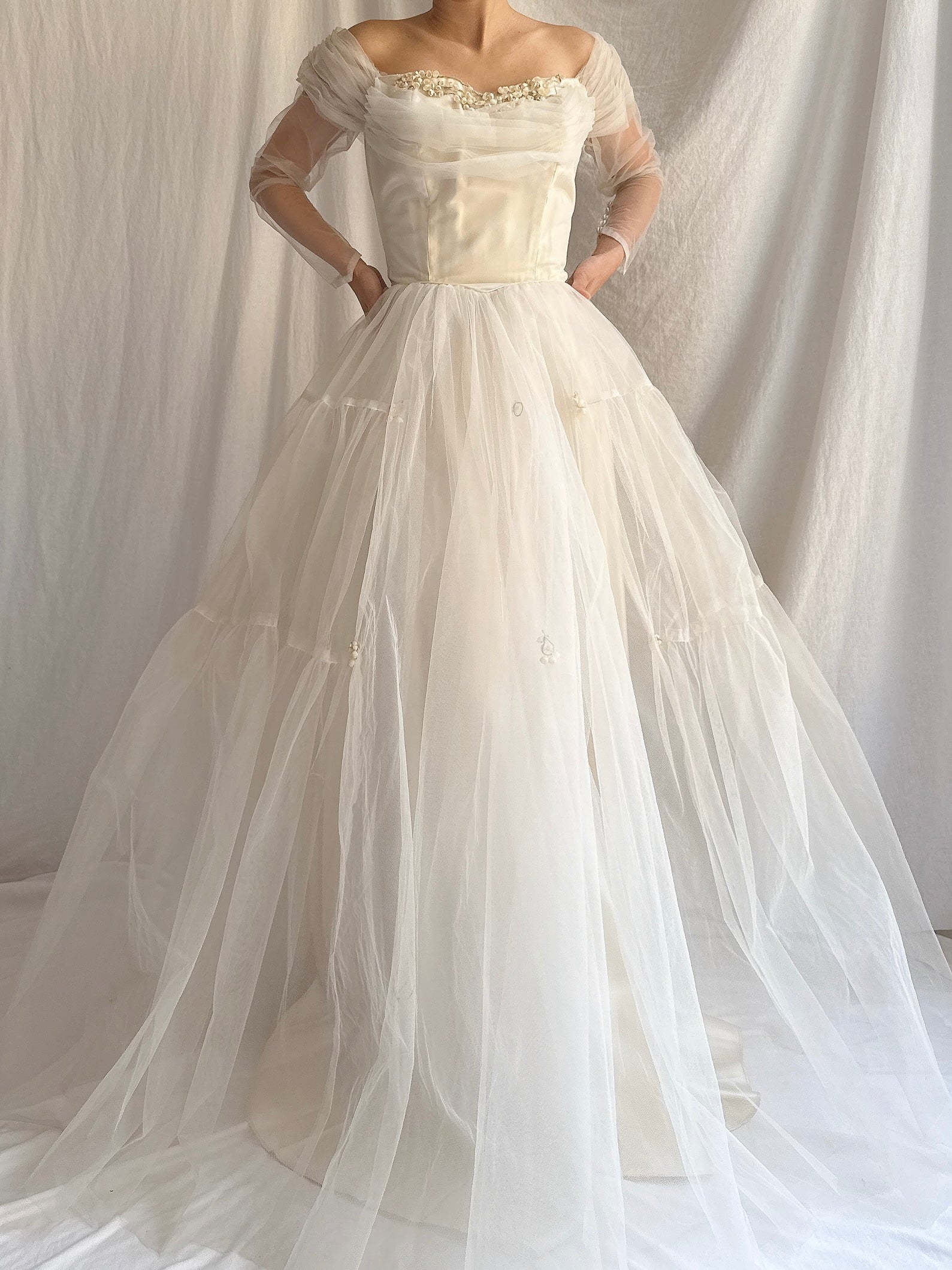 1950s Tulle Off-the-shoulder Gown - XS