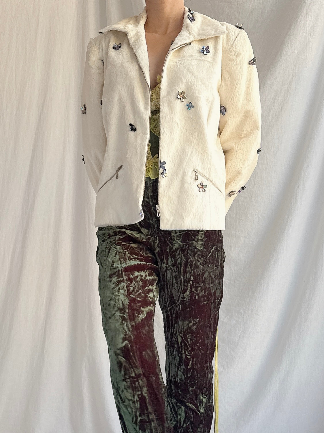 Vintage Shaggy Jacket with Appliqués - M