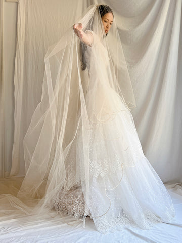 Vintage Cathedral Champagne Scalloped Tulle Veil