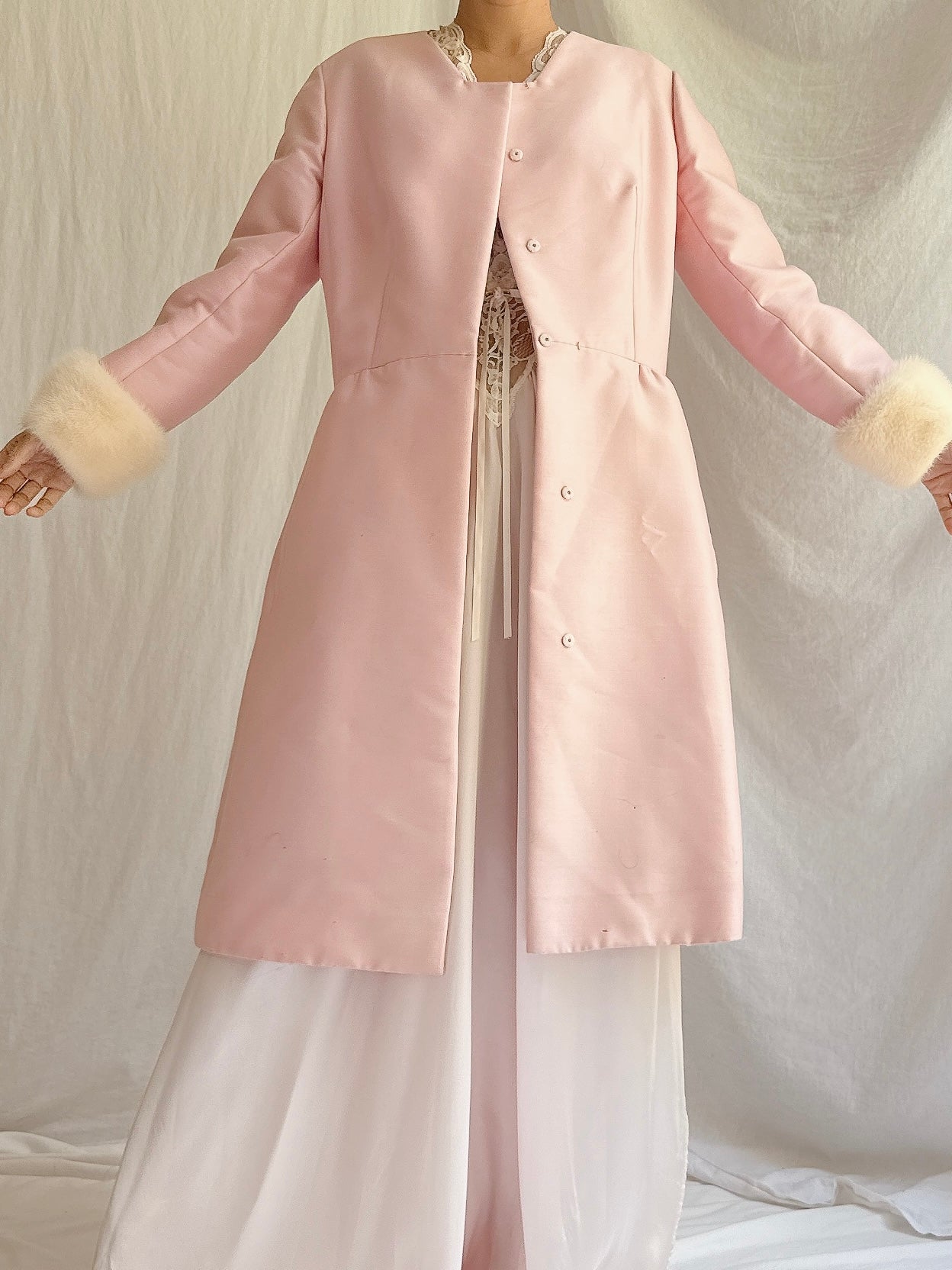 1969s Silk Wool Mink Cuff Coat - S