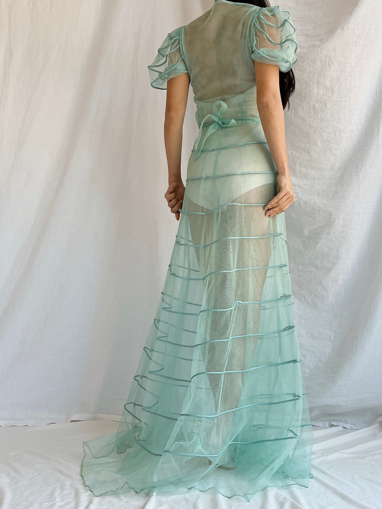 1930s Turquoise Tulle Dress - XS