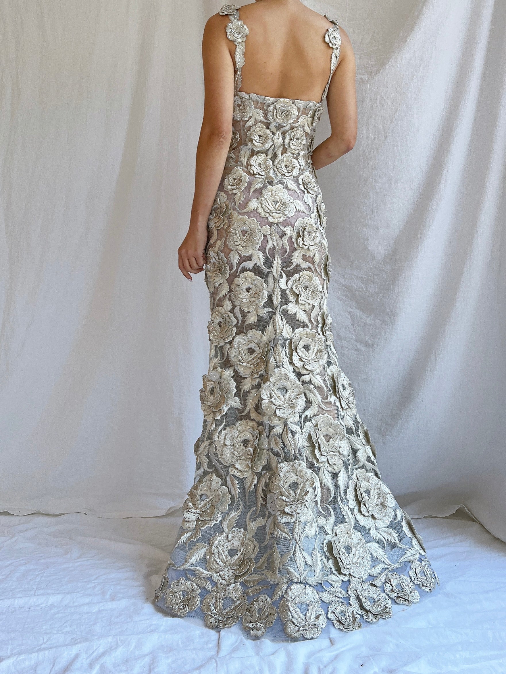 Vintage Fe Zandi Couture Metallic Rose Embroidered Dress - S/4 | G O S S A M E R Vintage Fe Zandi Couture Metallic Rose Embroidered Dress - S/4 | G O S S A M E R