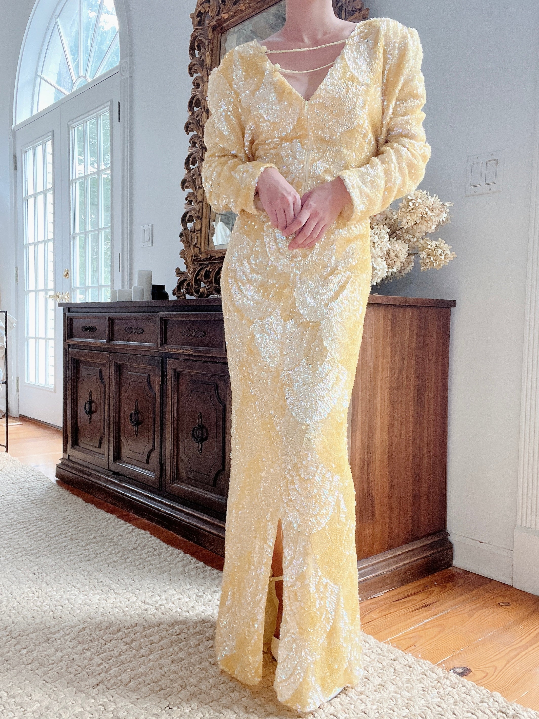 Vintage Yellow Sequins Gown - M/L