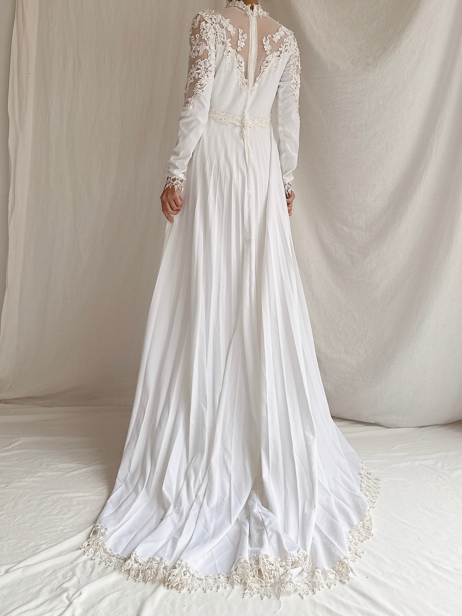 1970s Jersey Pleated Embroidered Gown - S