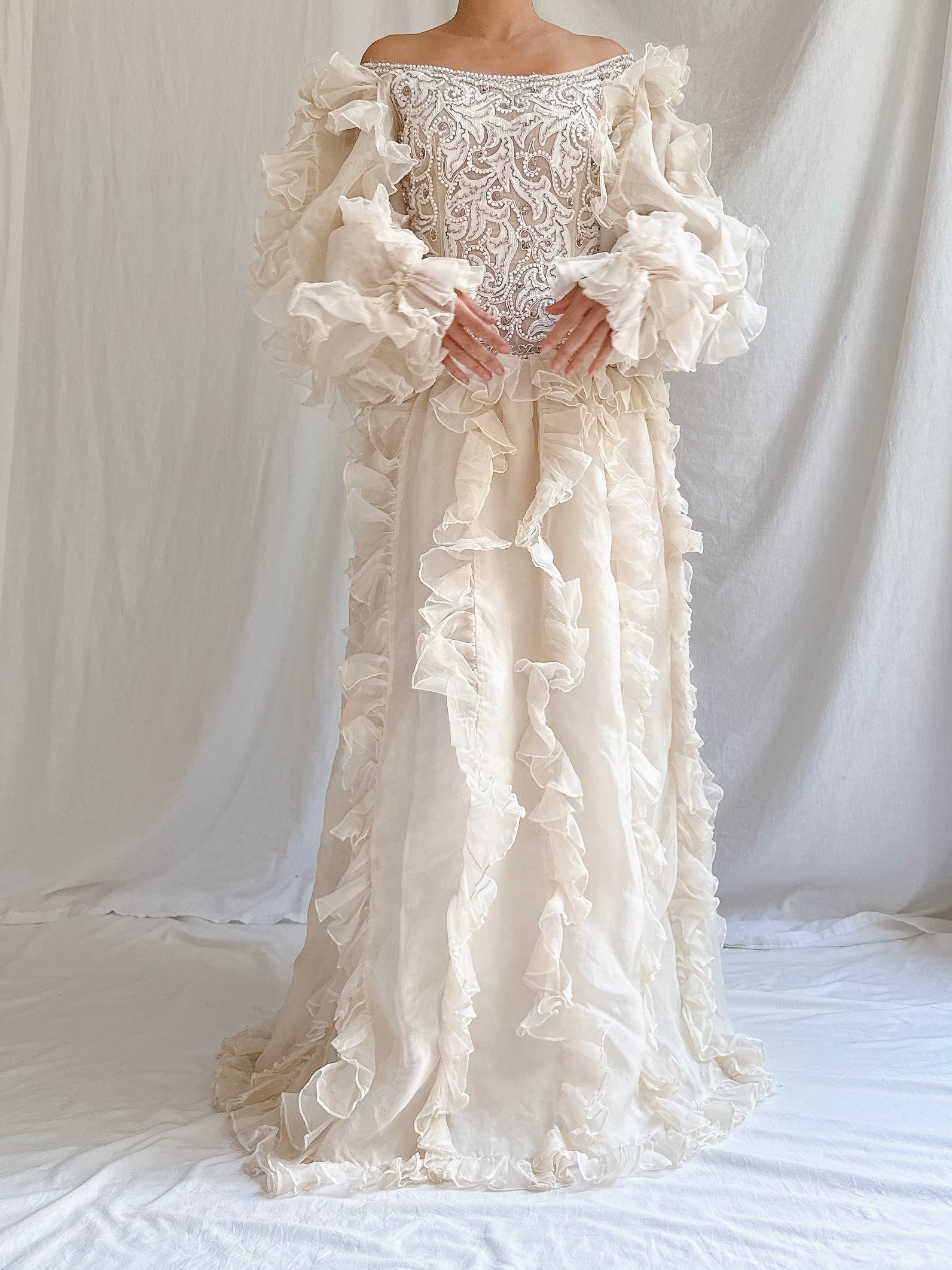 Vintage Oscar de la Renta Silk Organza Embellished Gown - M