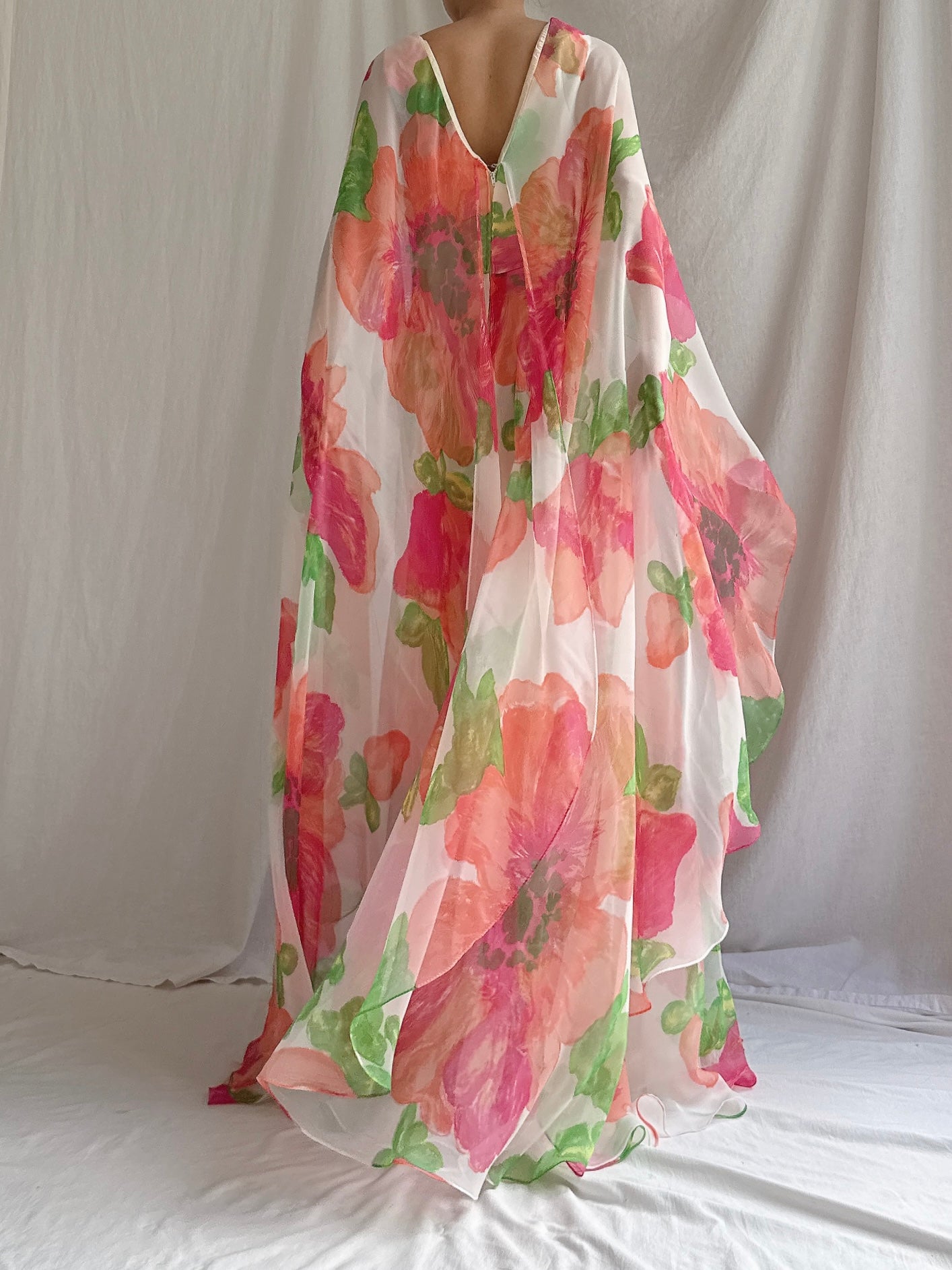 Vintage Chiffon Floral Caftan Dress - M