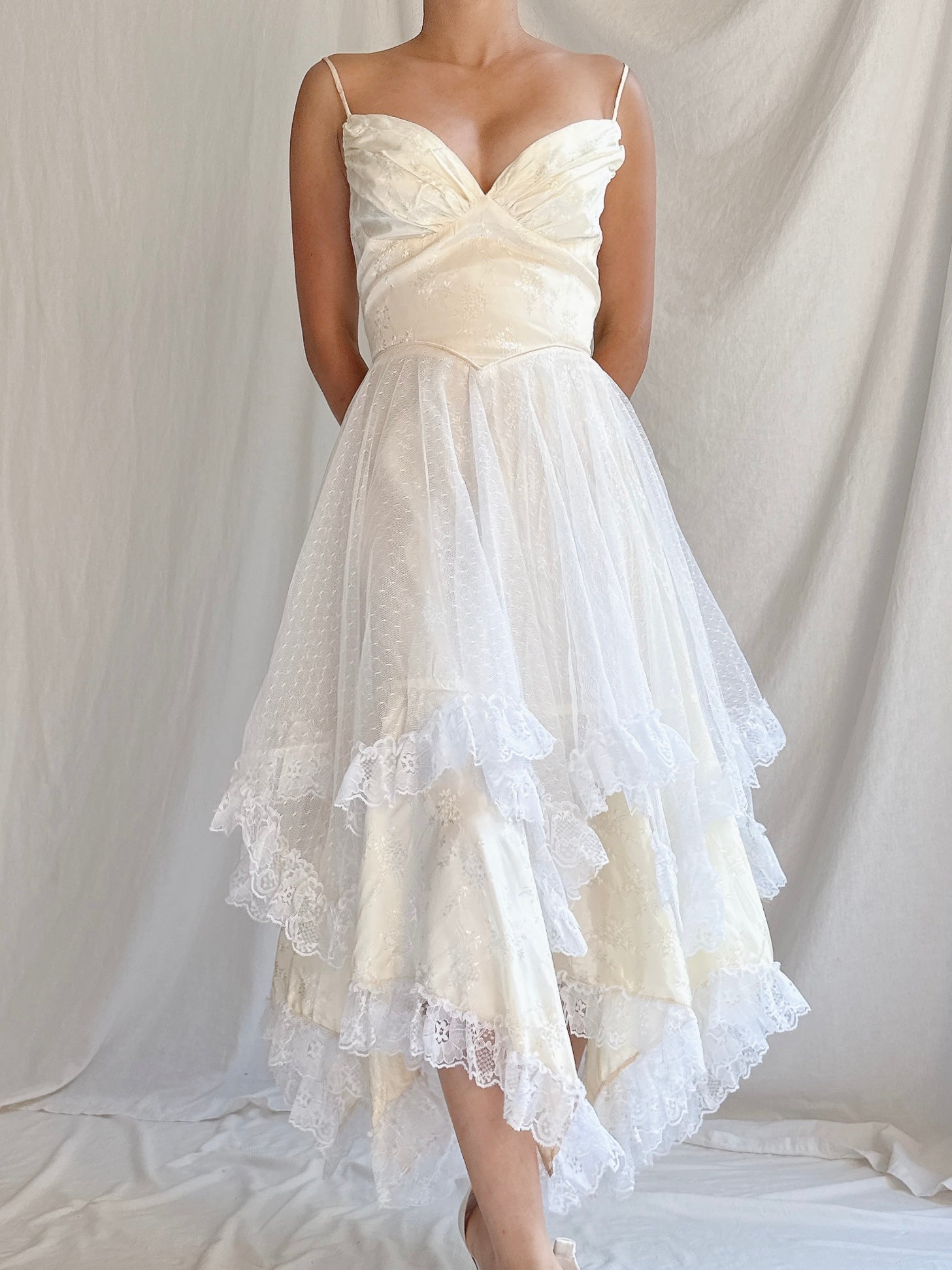 1980s Basque Waist Tiered Dress - XS/2