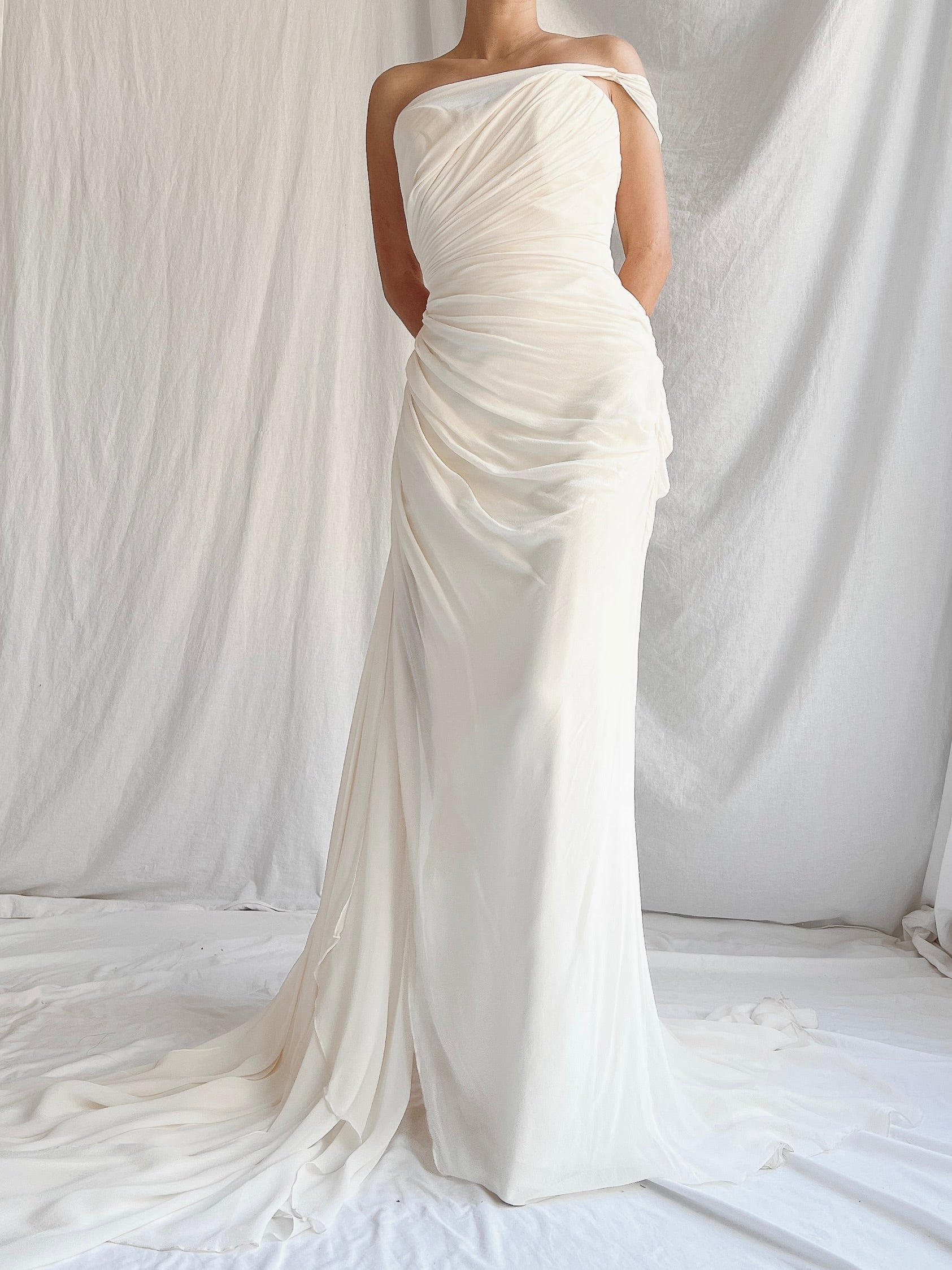 Romona Keveza Silk Draped Gown - S/M