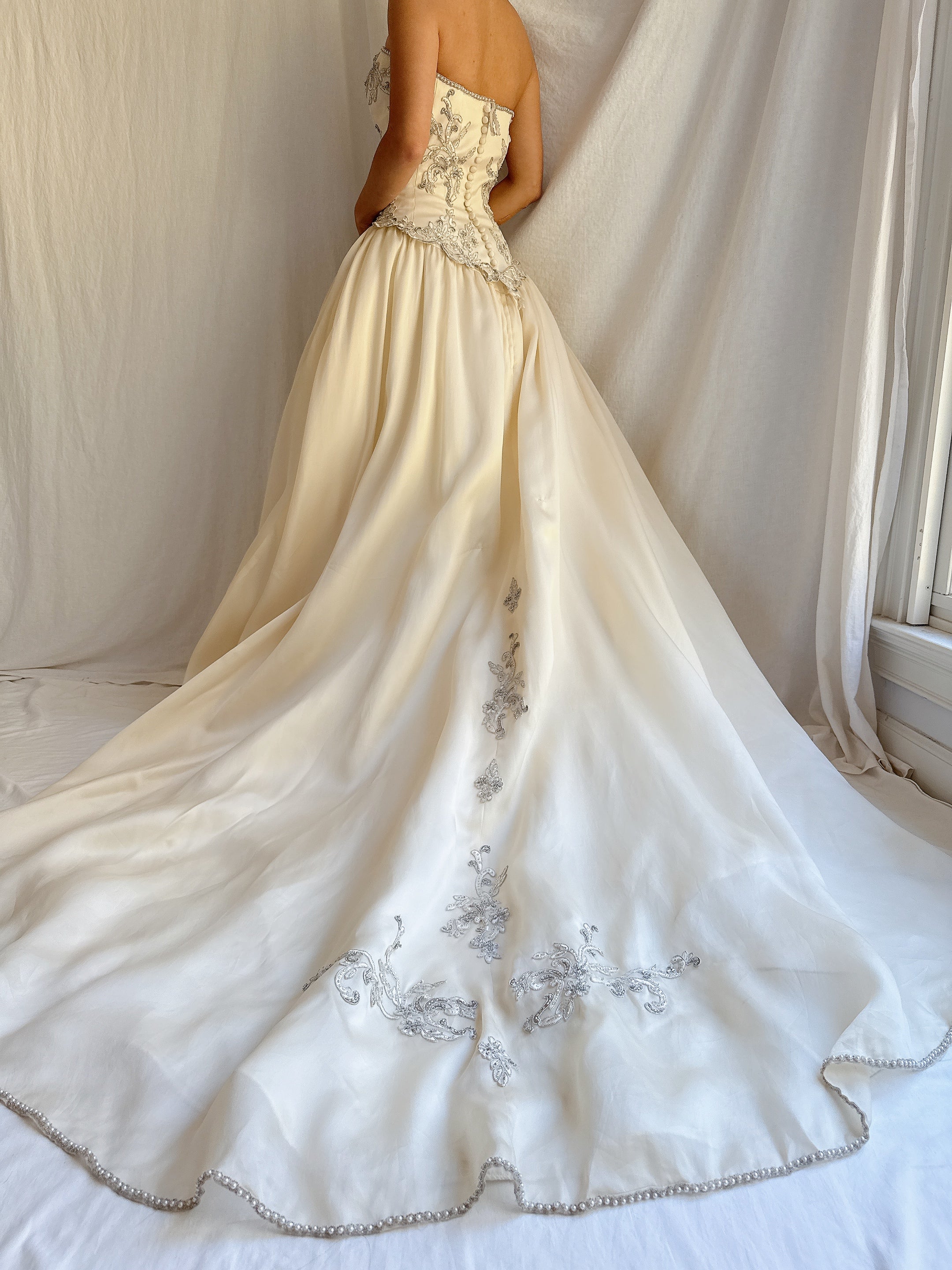 Vintage Silk Organza Embroidered Gown - XS/2