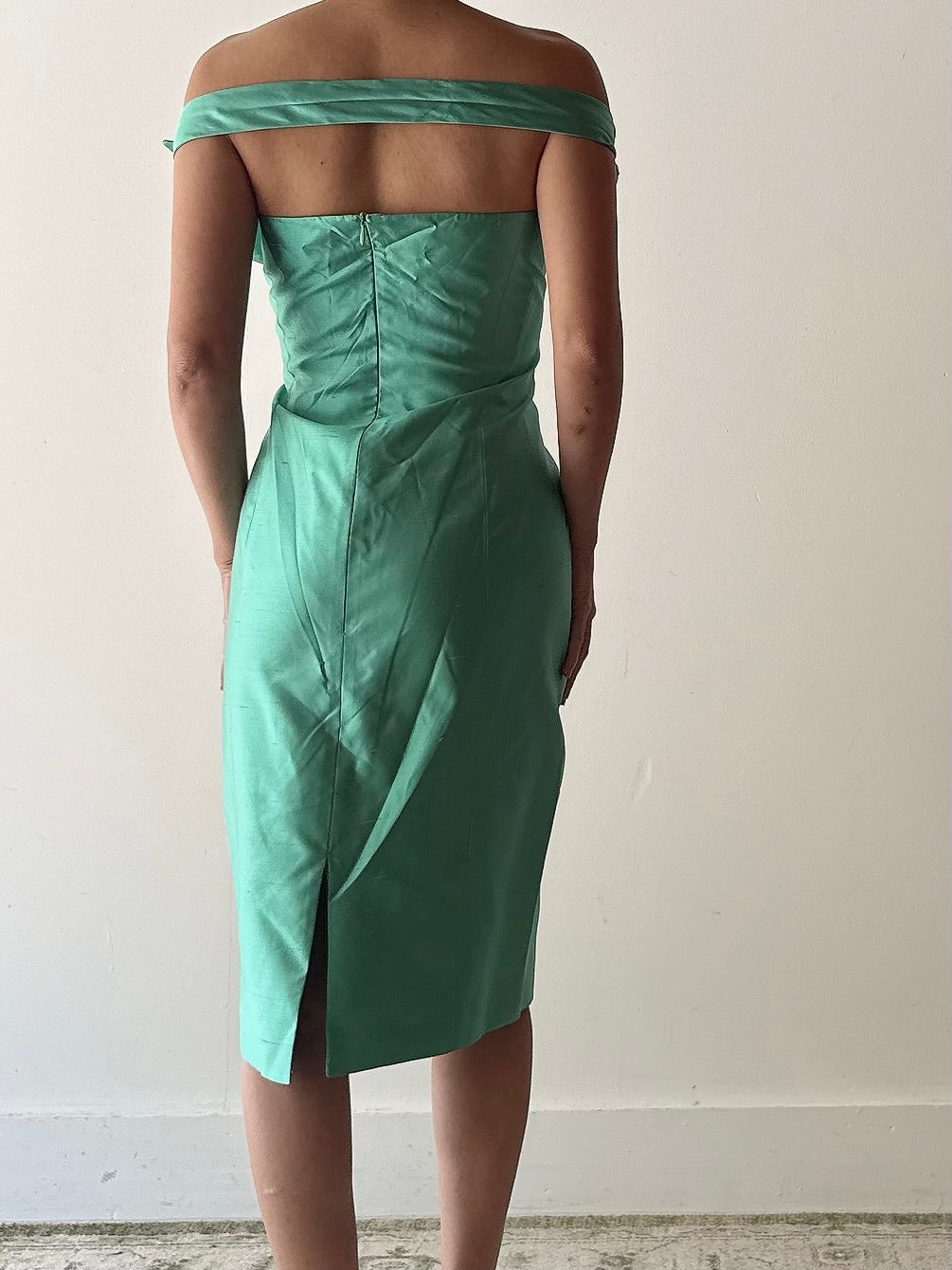 Vintage Teal Silk Halter Dress - FR40