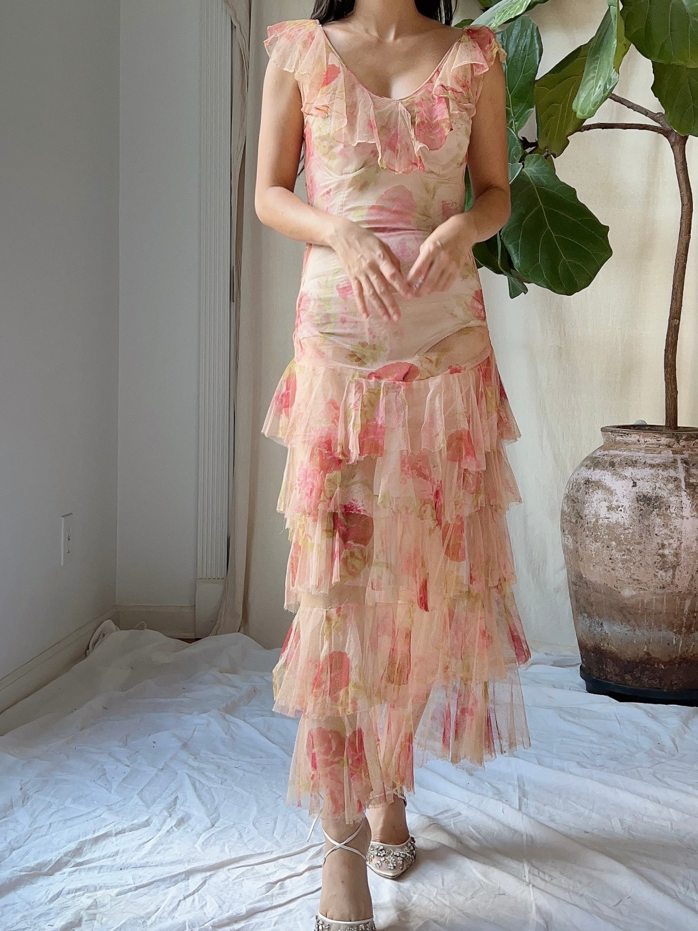 1930s Pink Sheer Tulle Gown - XS