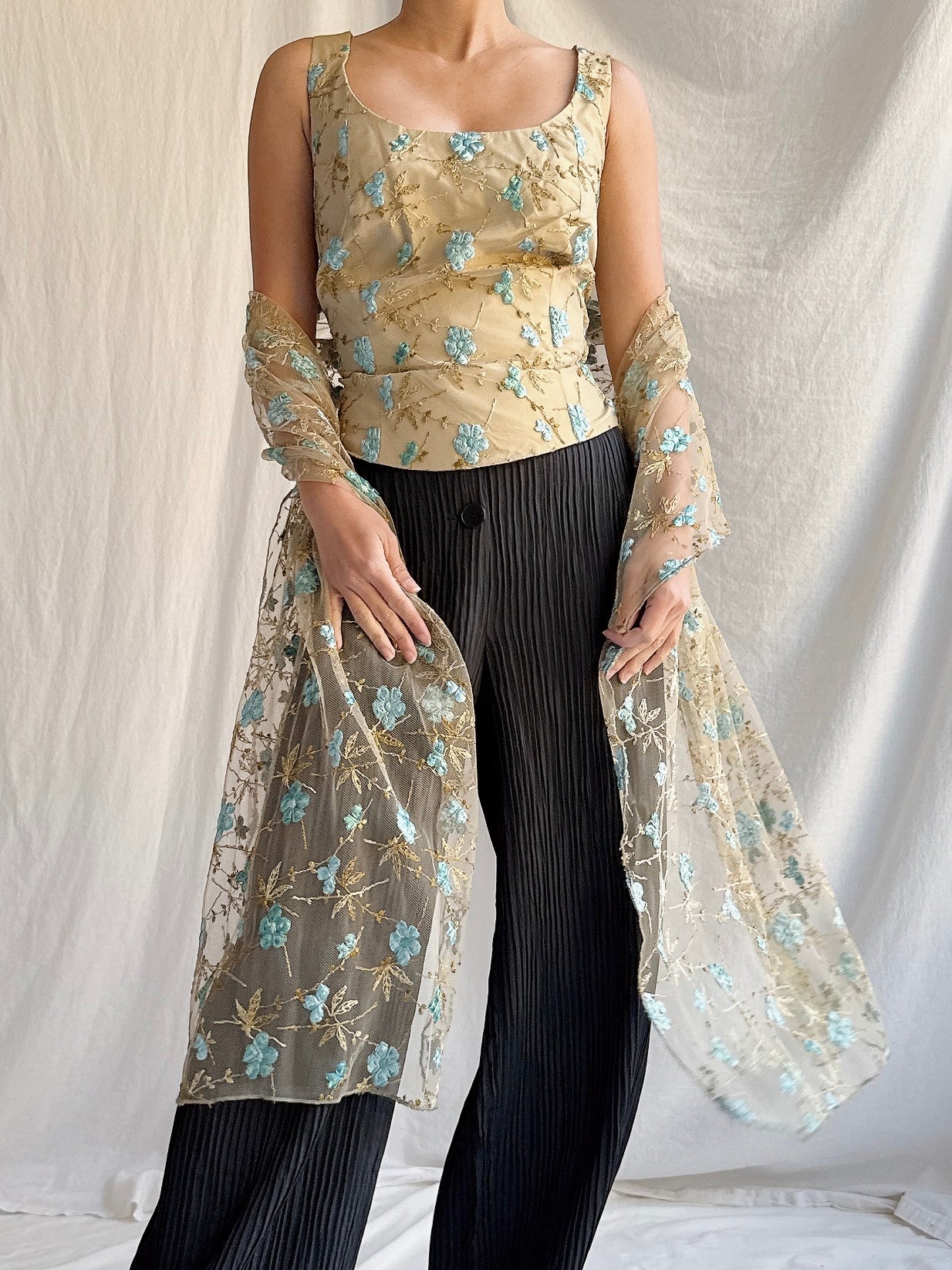 Vintage Paule Vasseur Top and Scarf - M