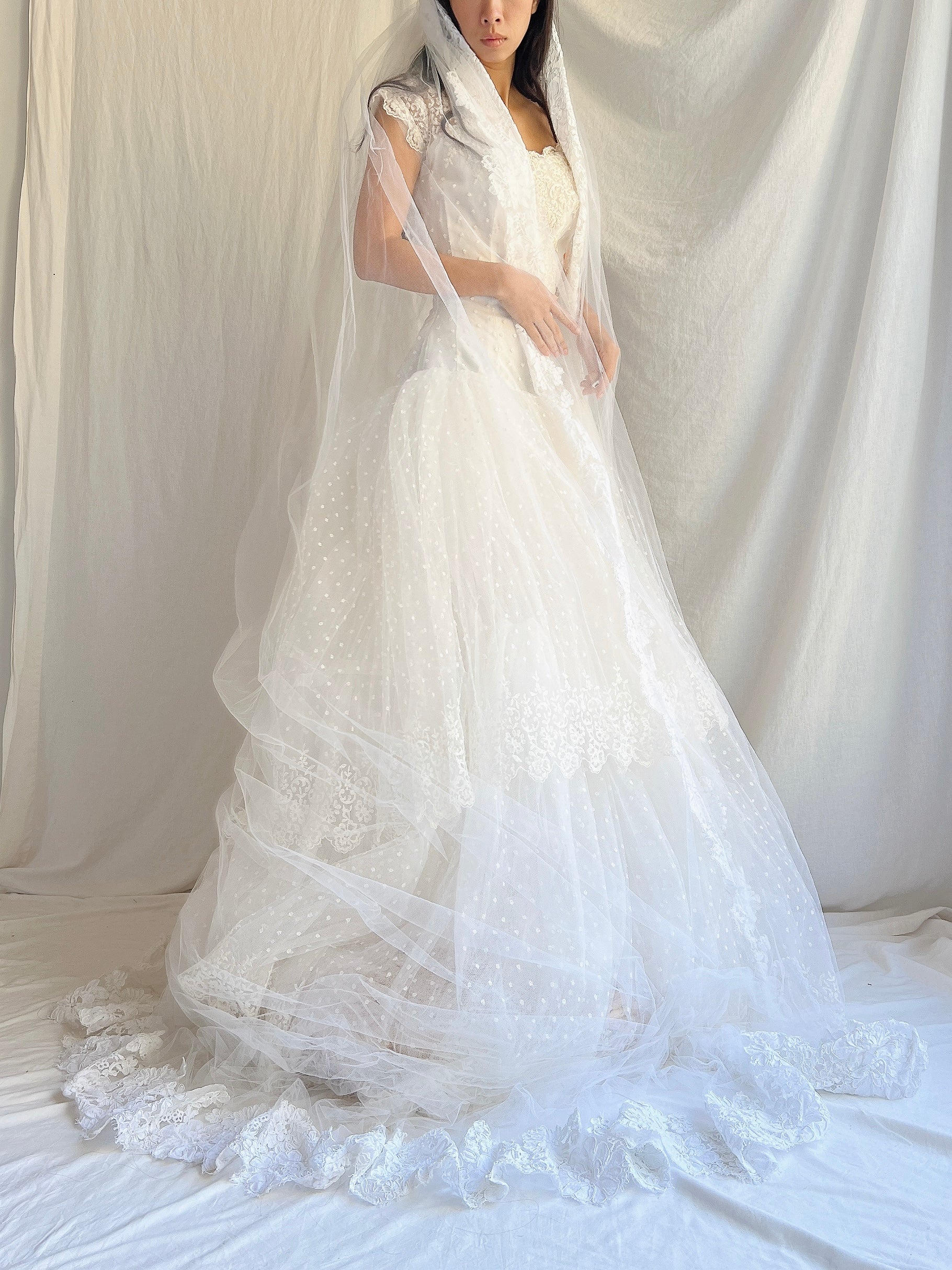 1950s Cathedral Alencon Double Tulle Veil