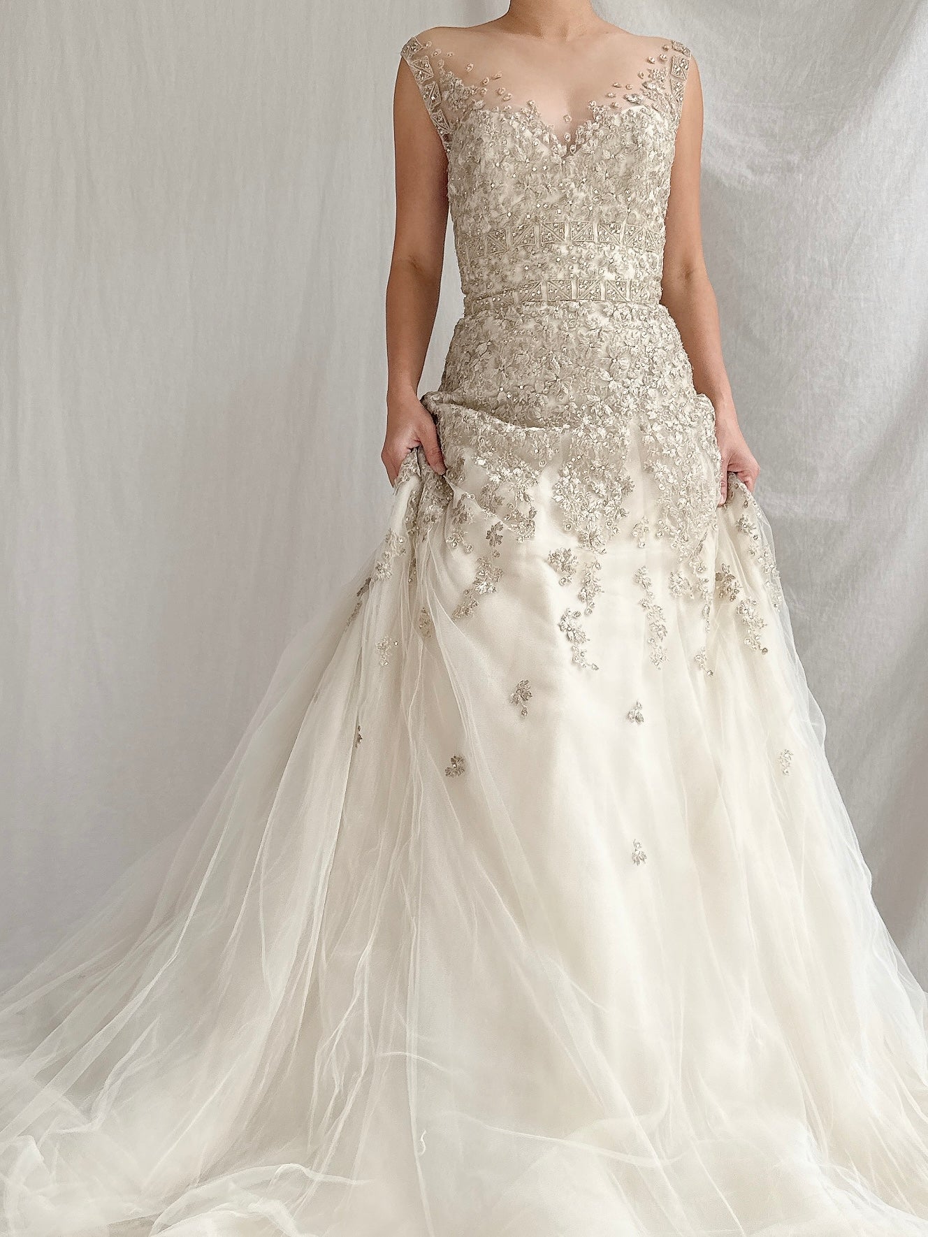 Vintage Tulle Metallic Flower Gown - M/6