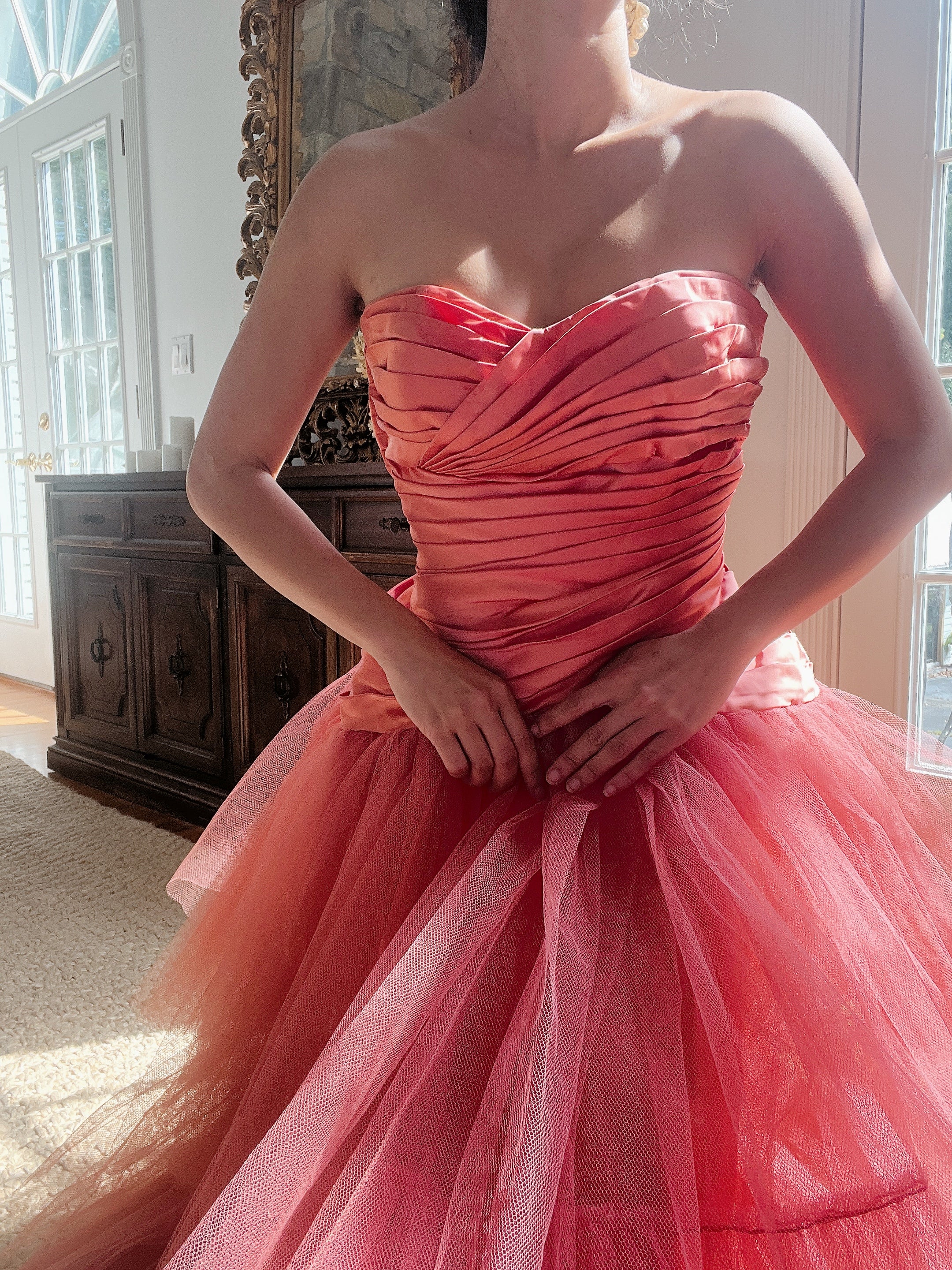 1950s Coral Tulle Dress - M