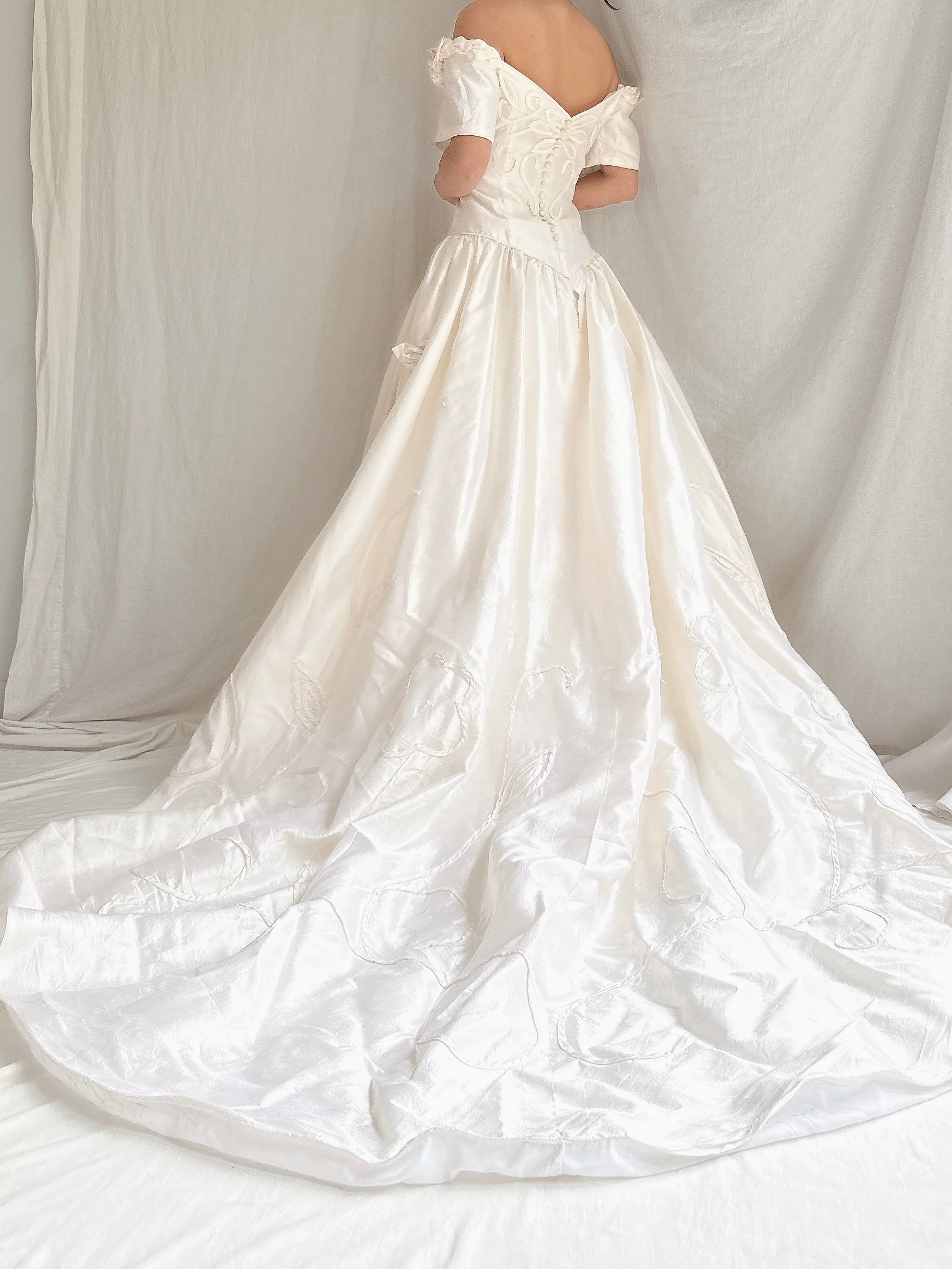 Vintage Silk Rosette Applique Dress - S