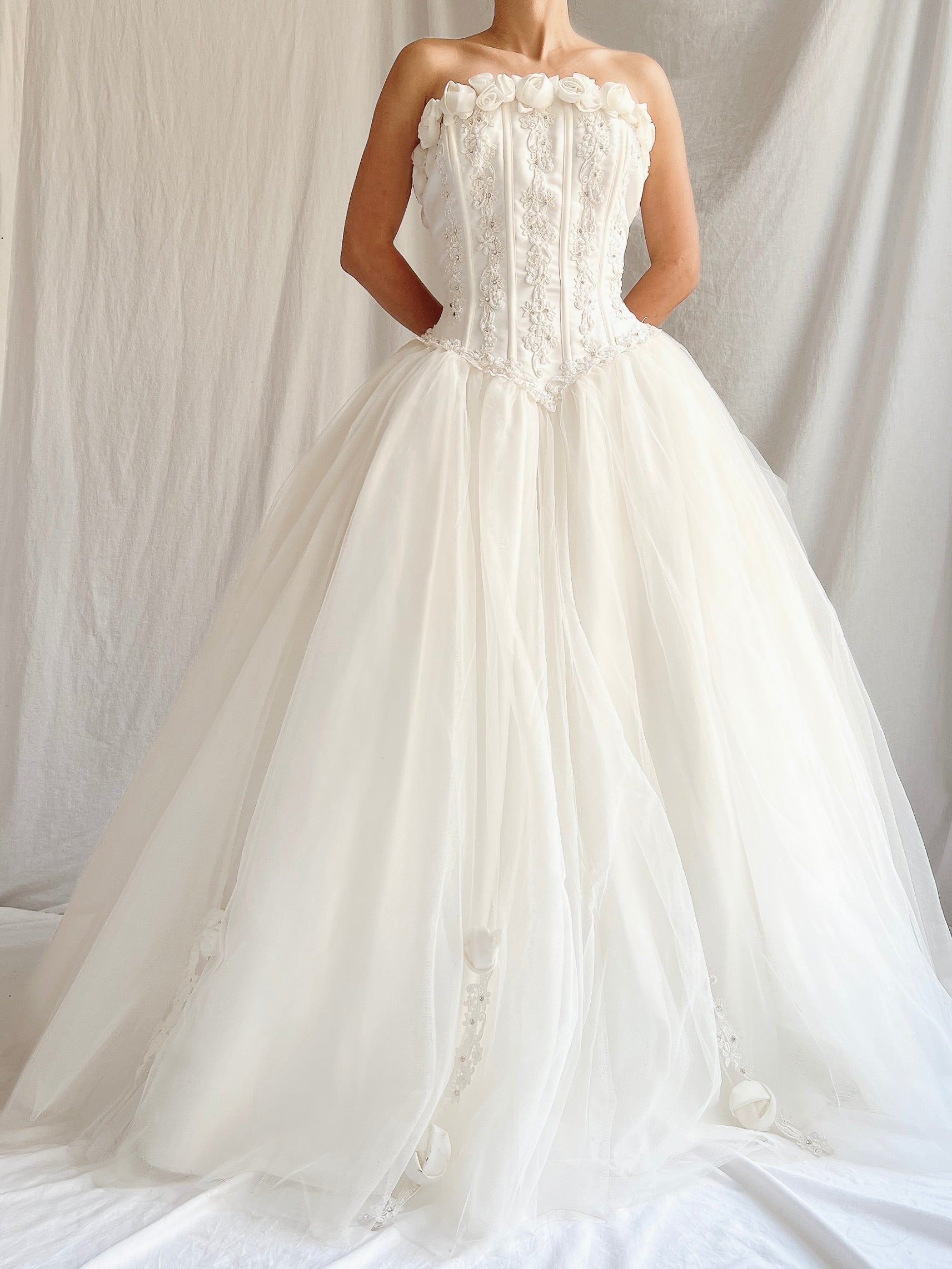 Vintage Strapless Tulle Gown - S