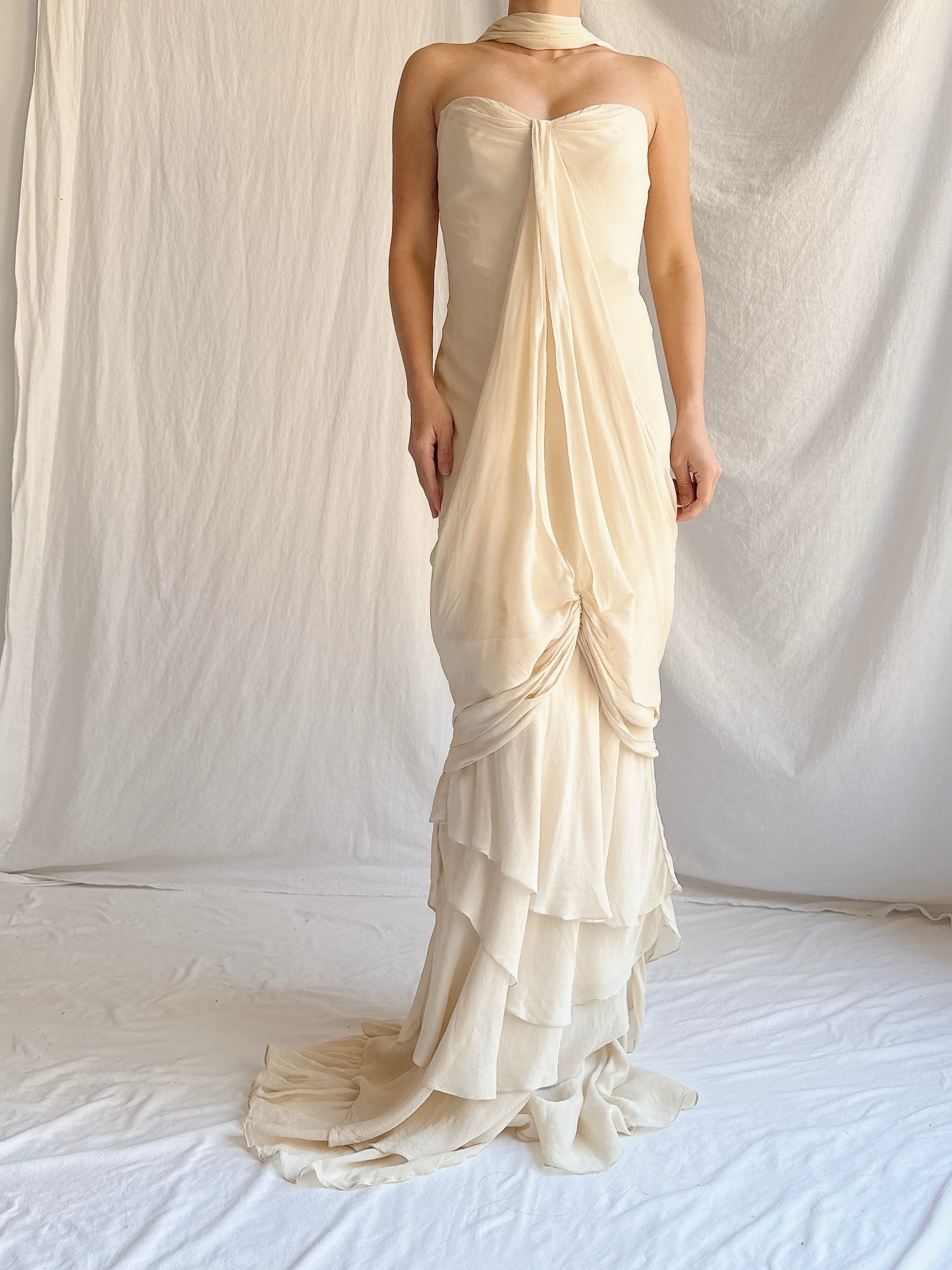 Vintage J Mendel Silk Draped Gown - S